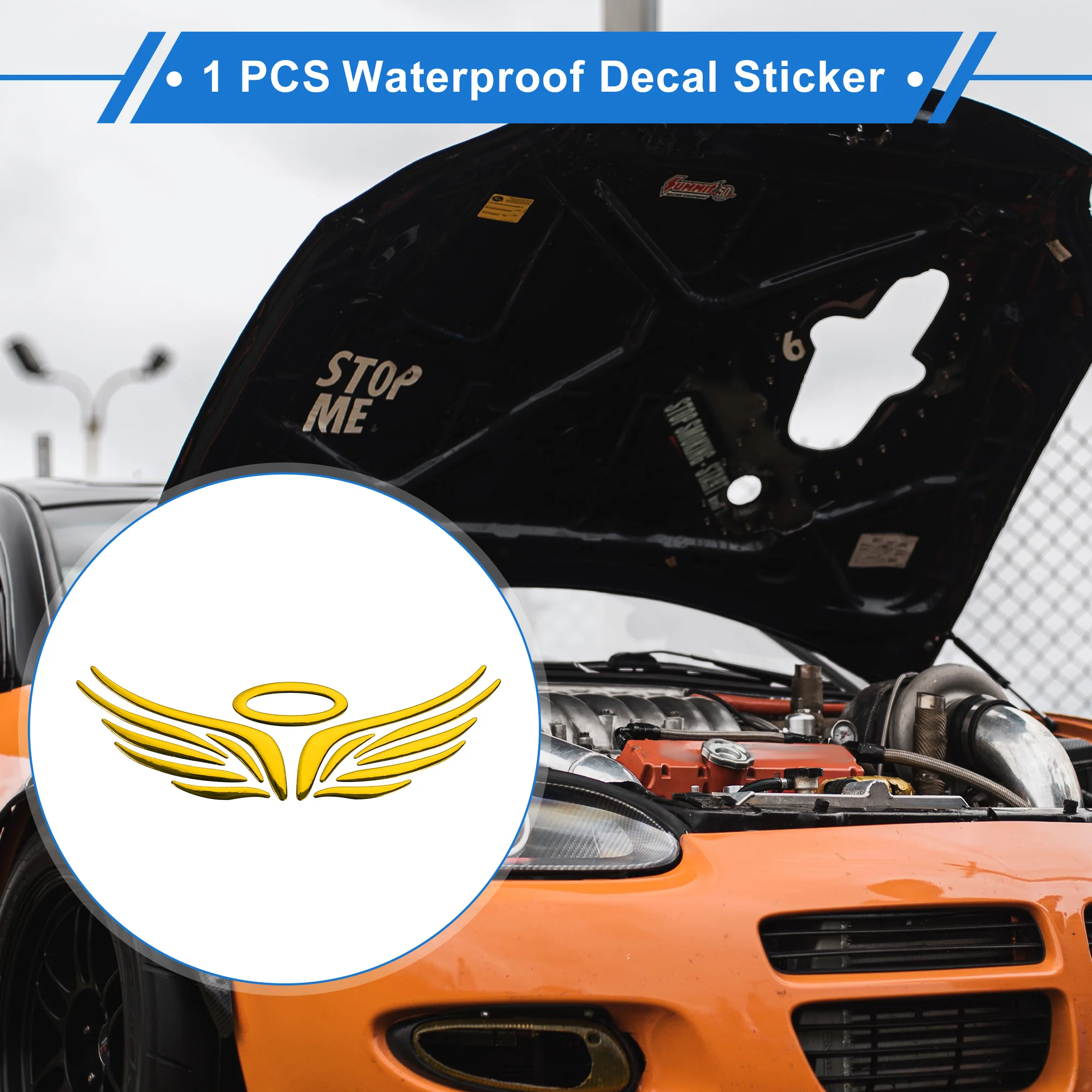 Angel Pointed Wings Pattern Car Bumper Sticker Decal Waterproof Gold Tone - Image 2