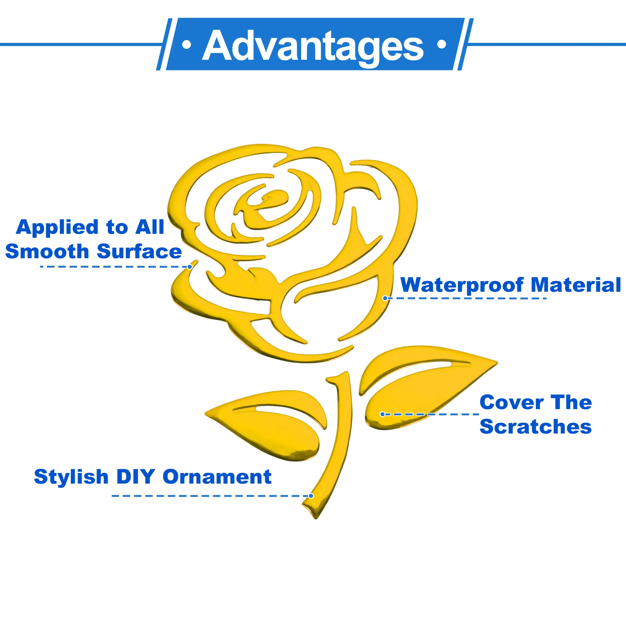 Rose Pattern Car Bumper Sticker Decal Waterproof Soft Rubber Gold Tone 11x9cm - Image 4