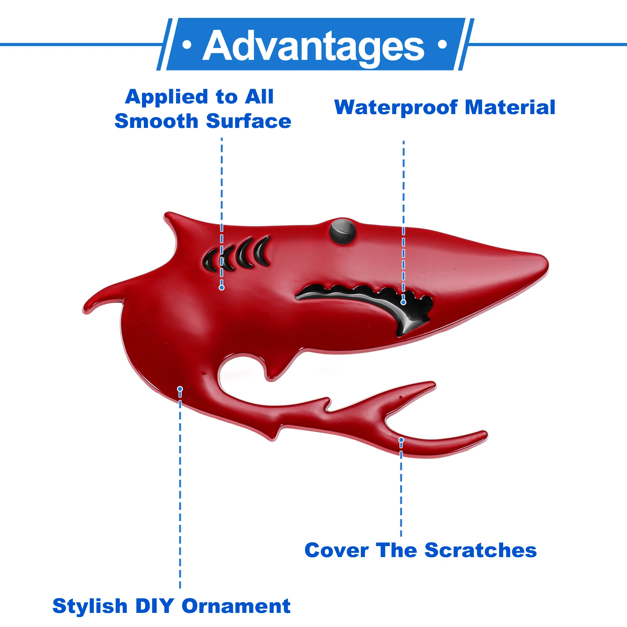 1 Pc Sharks Pattern Car Bumper Sticker Decal Waterproof Zinc Alloy Red 9x4.5cm - Image 4
