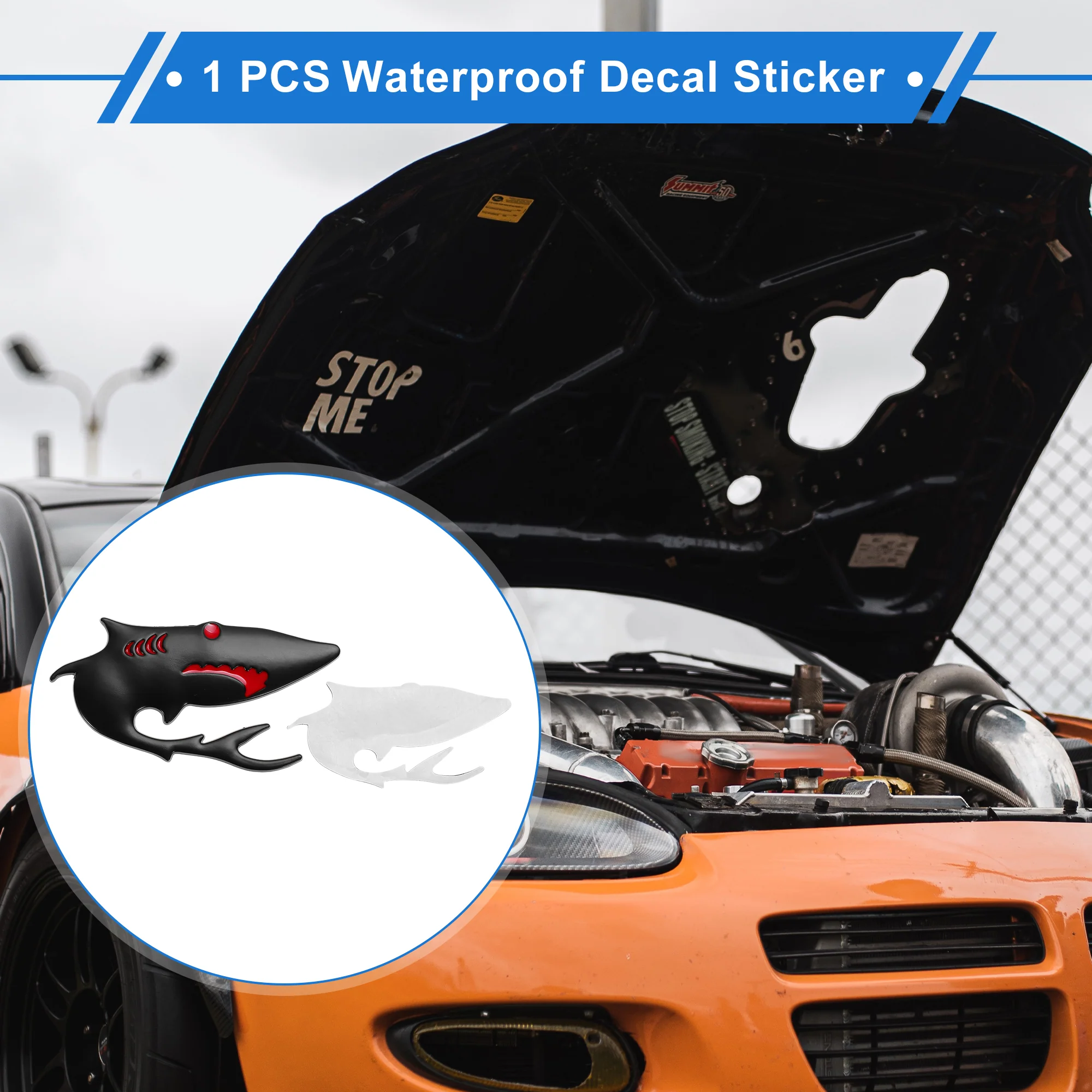 1 Pc Sharks Pattern Car Bumper Sticker Decal Waterproof Zinc Alloy Black 9x4.5cm - Image 2