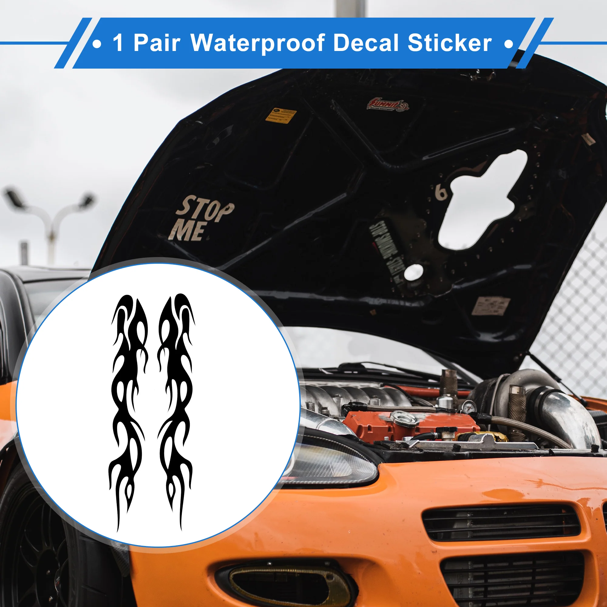 1 Pair Flame Pattern Car Bumper Sticker Decal Waterproof PET Black 24x4cm - Image 2