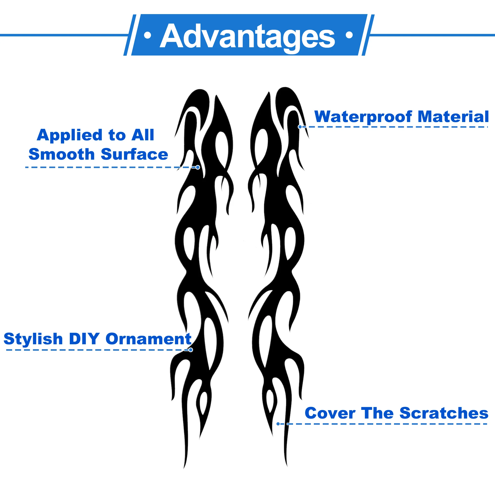 1 Pair Flame Pattern Car Bumper Sticker Decal Waterproof PET Black 24x4cm - Image 4