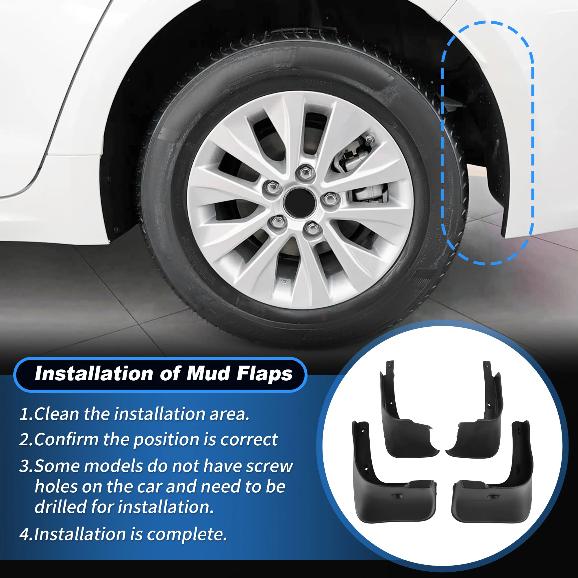 4Pcs Front & Rear Splash Guards Mud Flaps Fender For Toyota Corolla 2009-2013 - Image 6