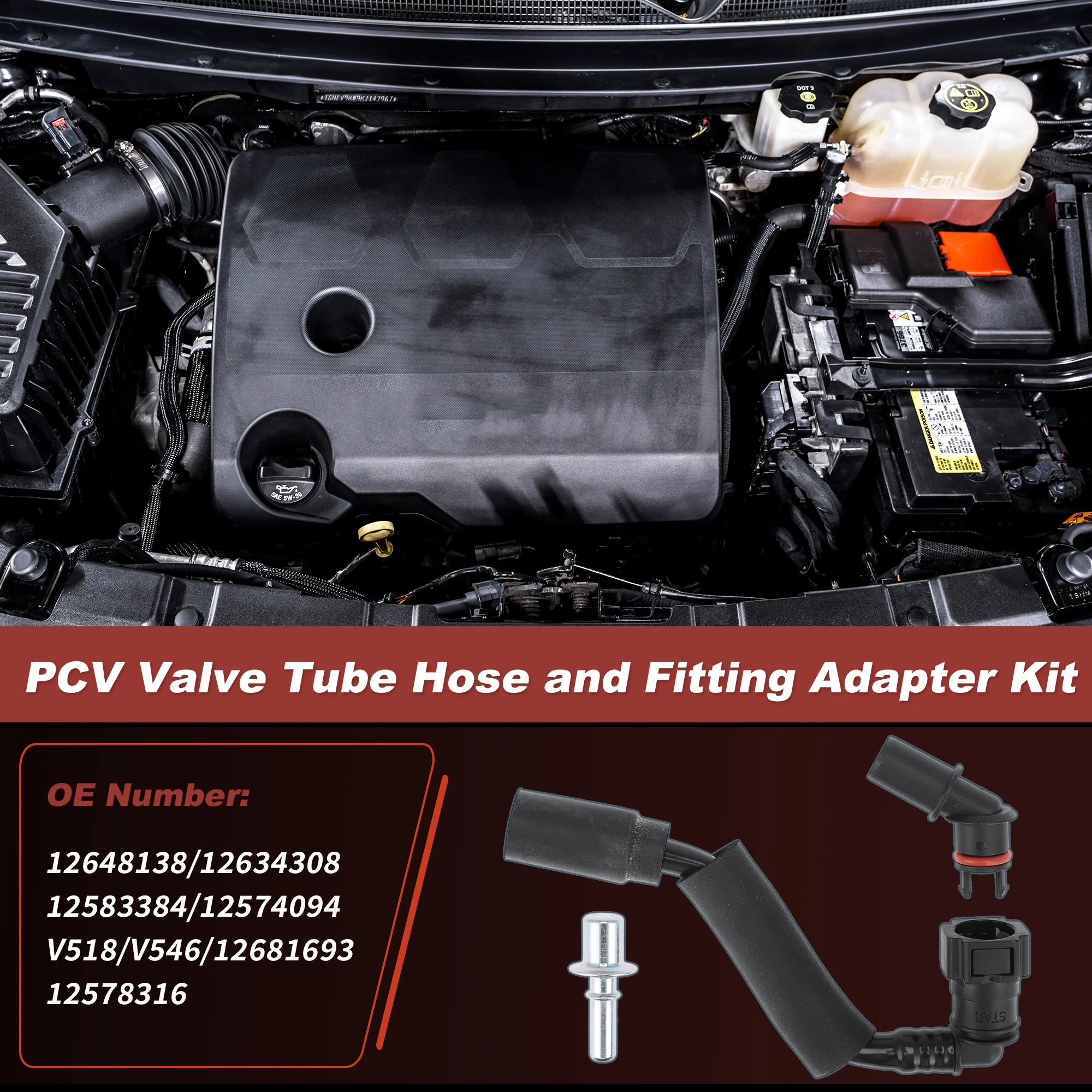 PCV Valve Tube Fitting Kit for Chevy Traverse 3.6L 12-17 No.12648138/12681693 - Image 2