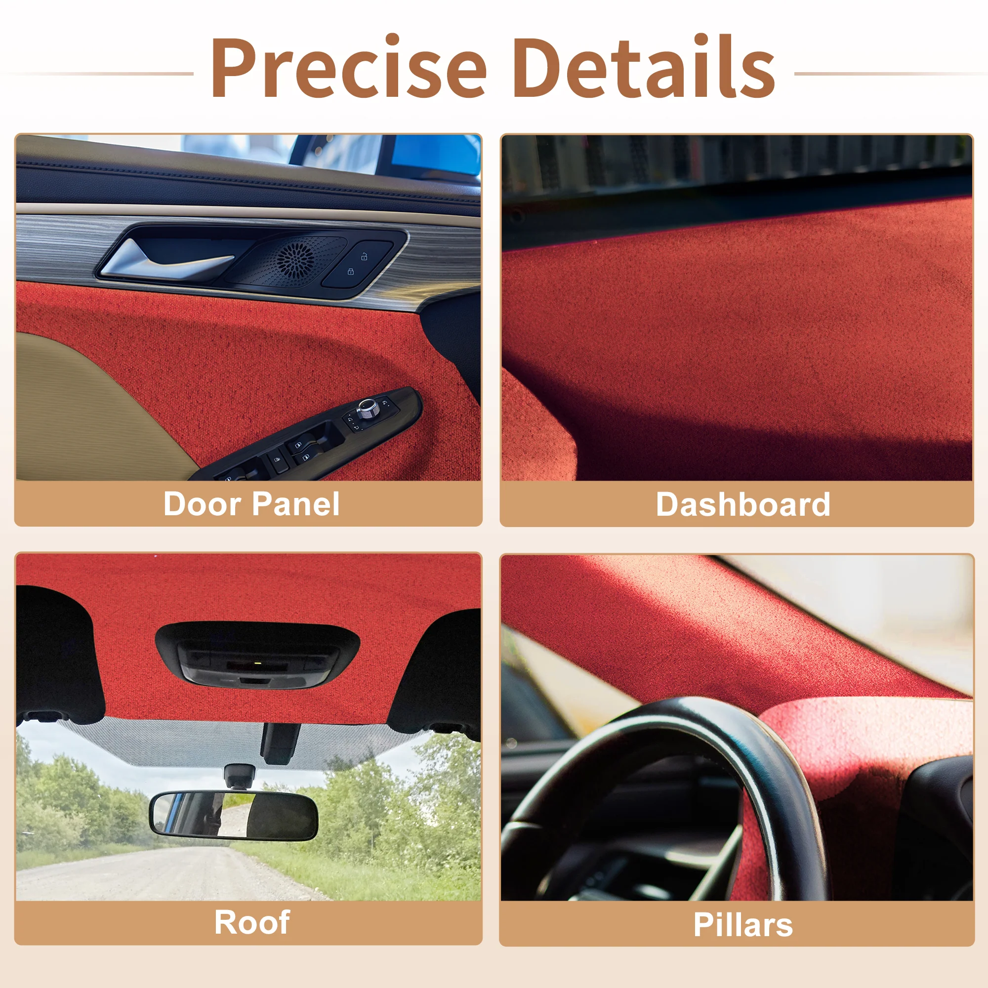 Suede Fabric 160g Headliner Fabric 142.13" L x 59.84" W Sponge Red 1 Pc - Image 4