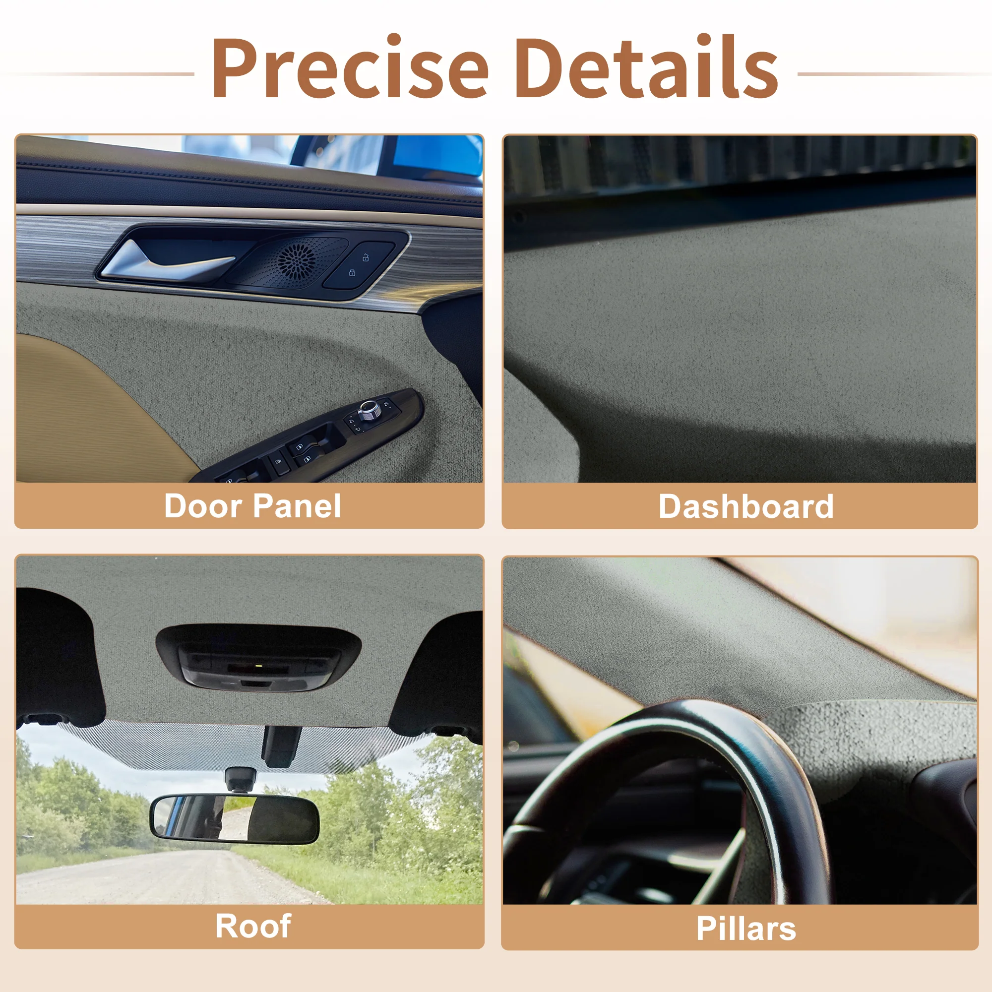 Suede Fabric 160g Headliner Fabric 59.84" L x 24.02" W Sponge Light Gray 1 Pc - Image 4
