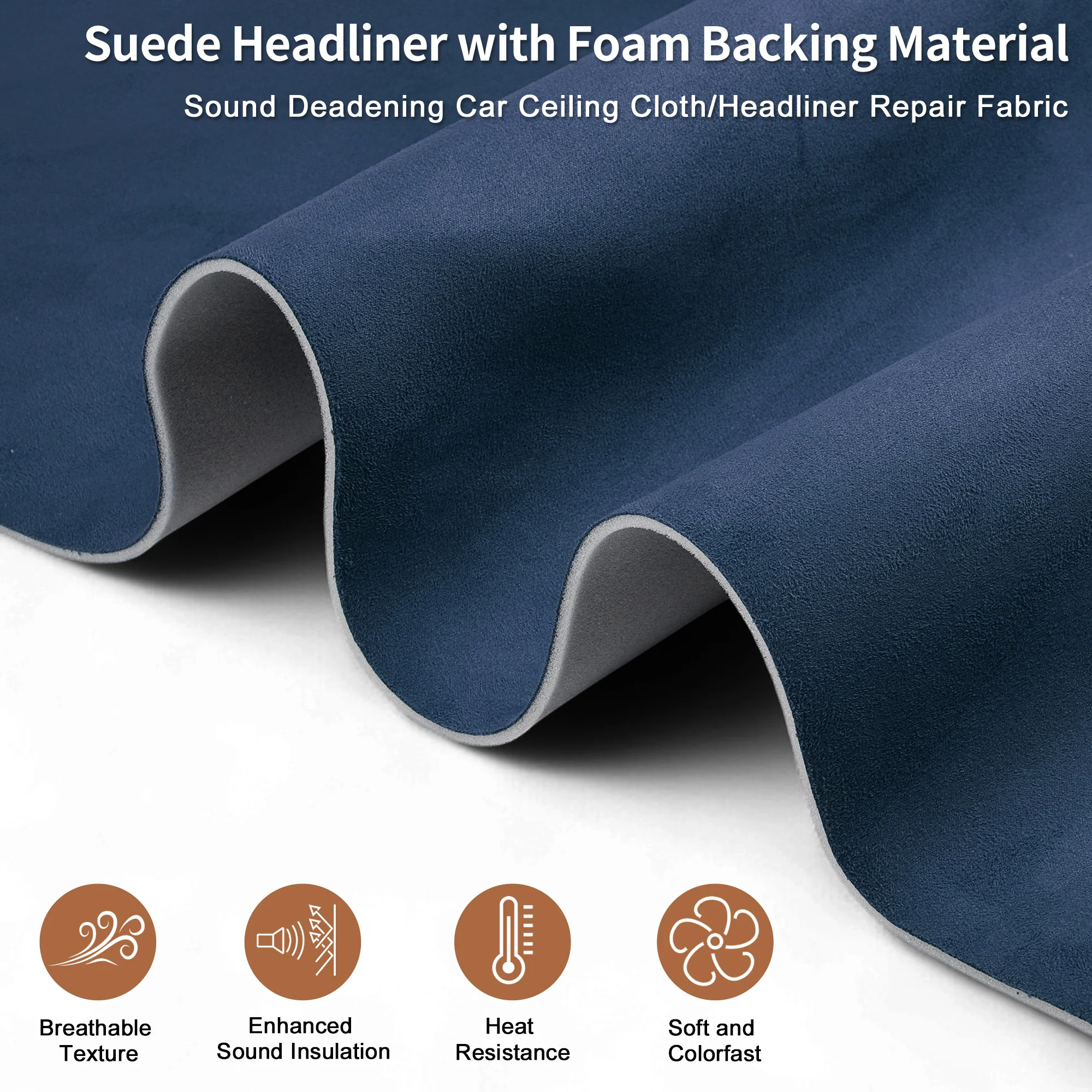 Suede Fabric 160g Headliner Fabric 59.84" L x 24.02" W Sponge Blue 1 Pc - Image 5