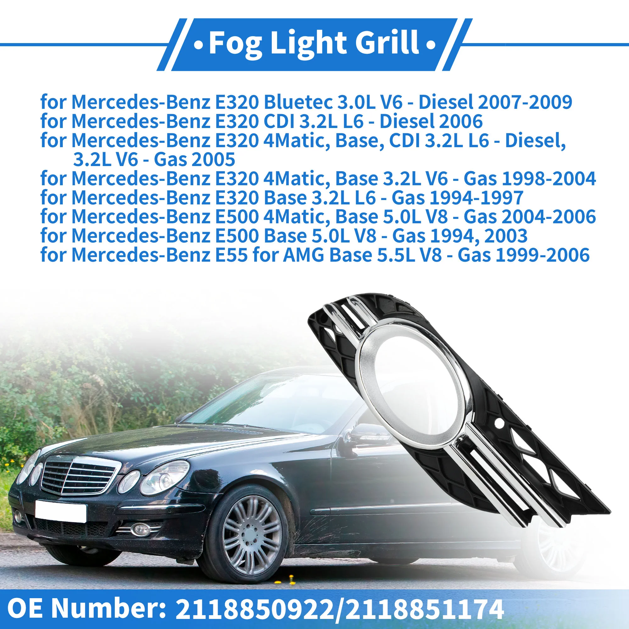 Front Left Front Bumper Fog Light Cover No.2118850922 for Mercedes-Benz E320 - Image 2