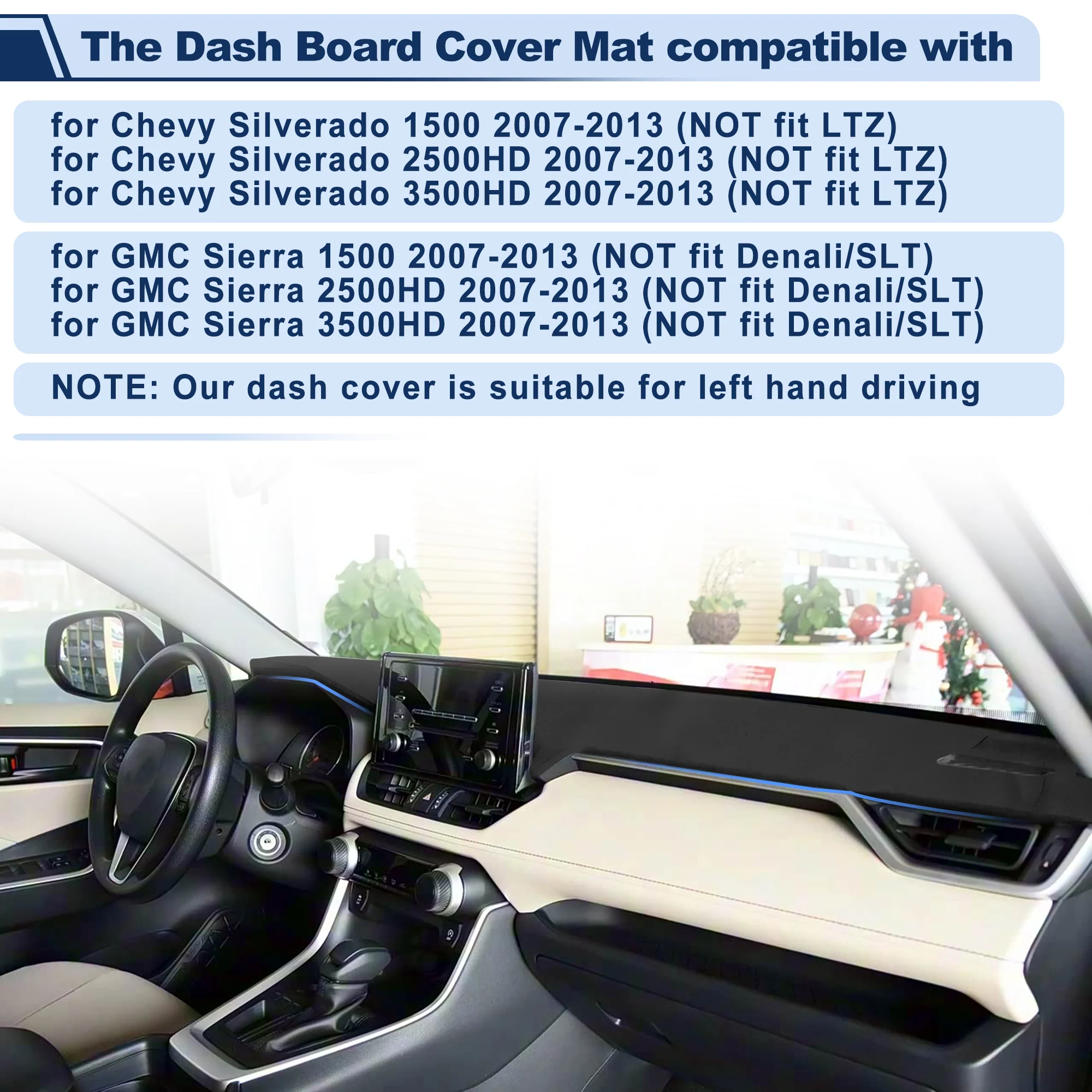Leather Dash Cover for GMC Sierra for Chevrolet for Silverado 2007-2013 - Image 2