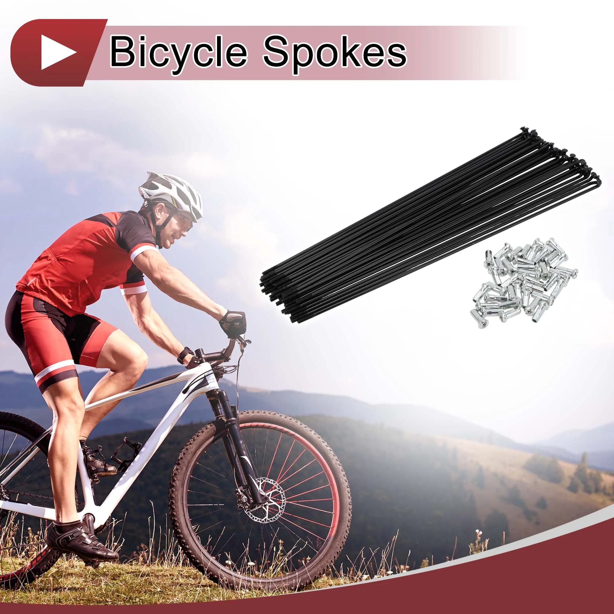 38 Set 13G Bicycle Spokes 222mm Bike Wheel Spokes Carbon Steel Black - Image 2