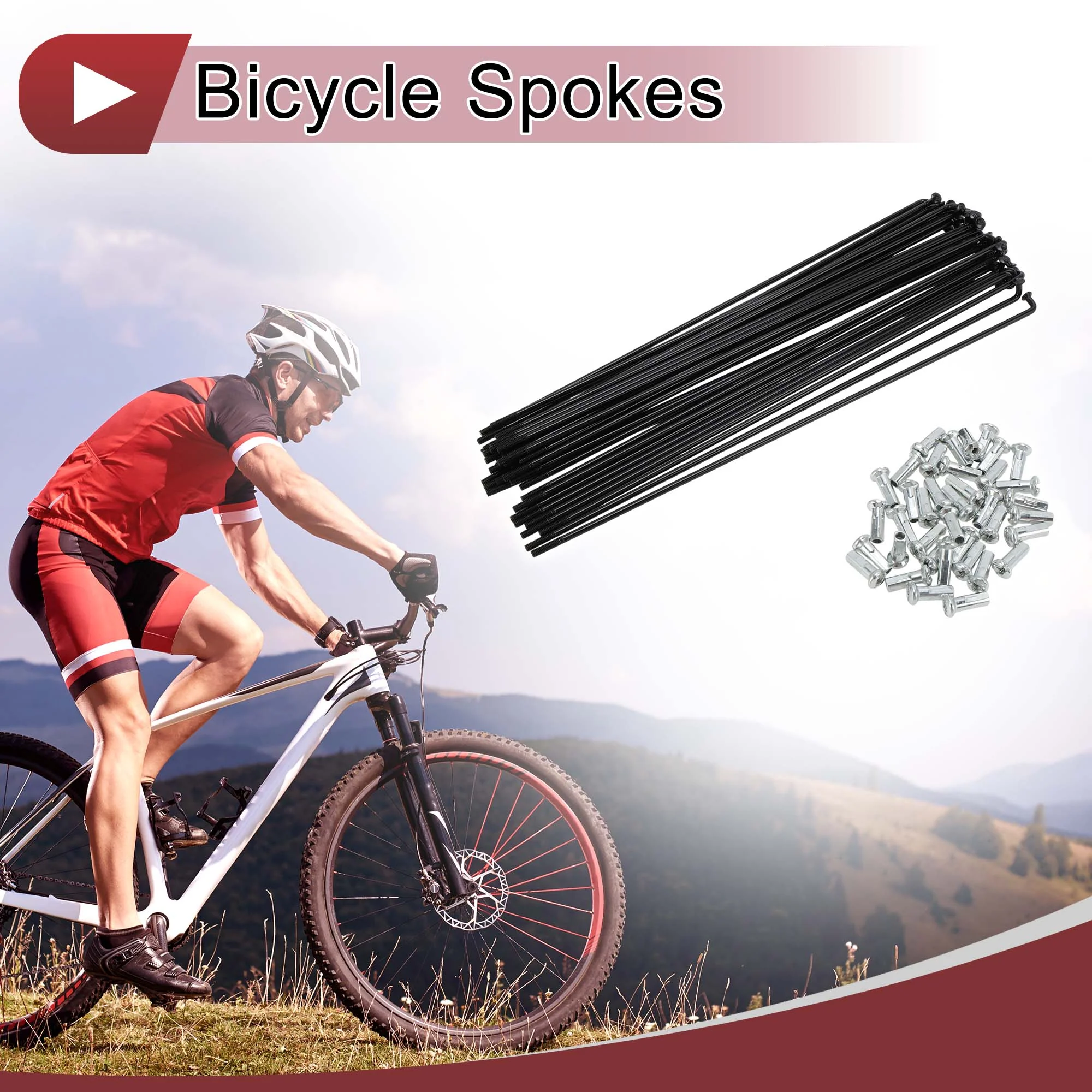 38 Set 13G Bicycle Spokes 189mm Bike Wheel Spokes Carbon Steel Black - Image 2
