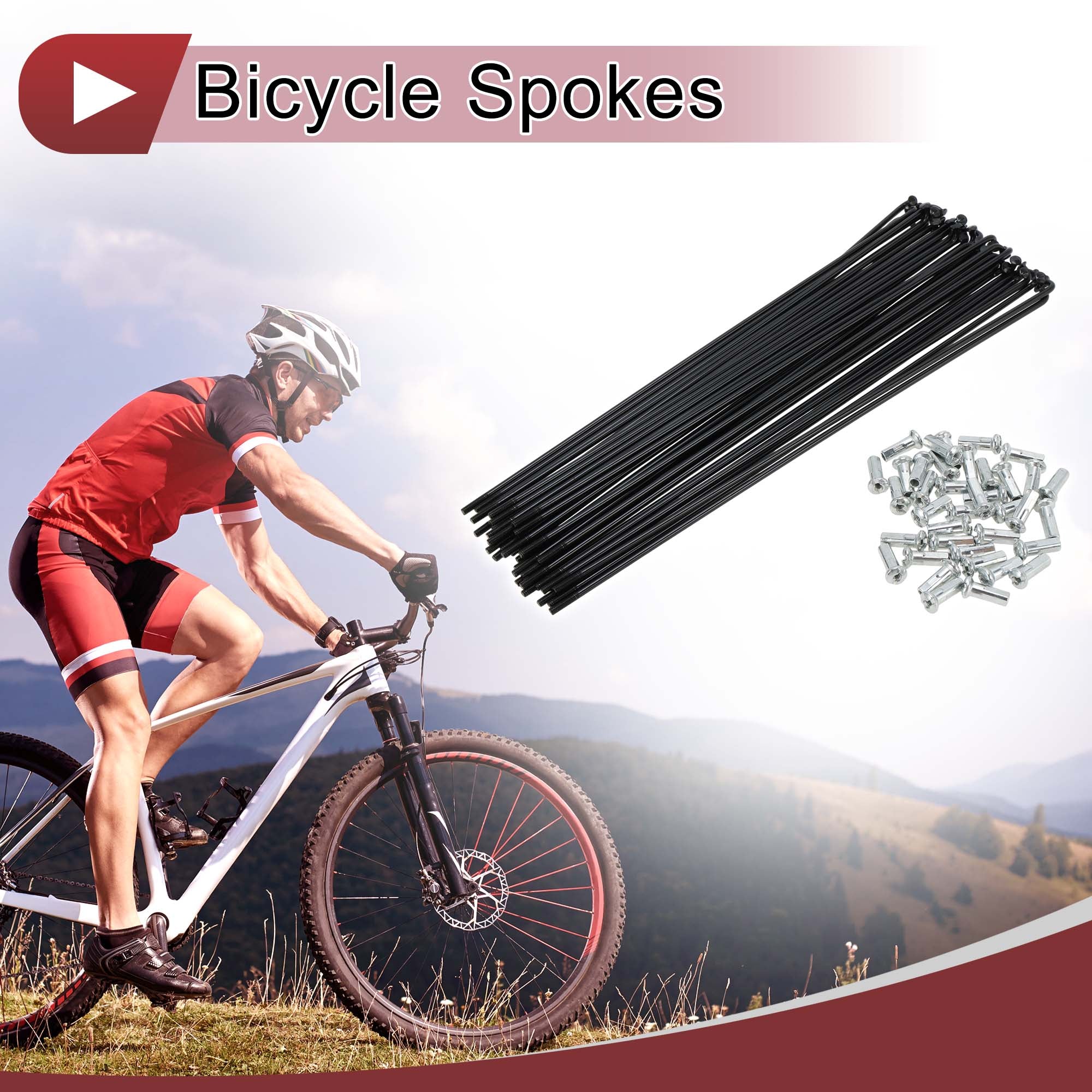 38 Set 13G Bicycle Spokes 199mm Bike Wheel Spokes Carbon Steel Black - Image 2