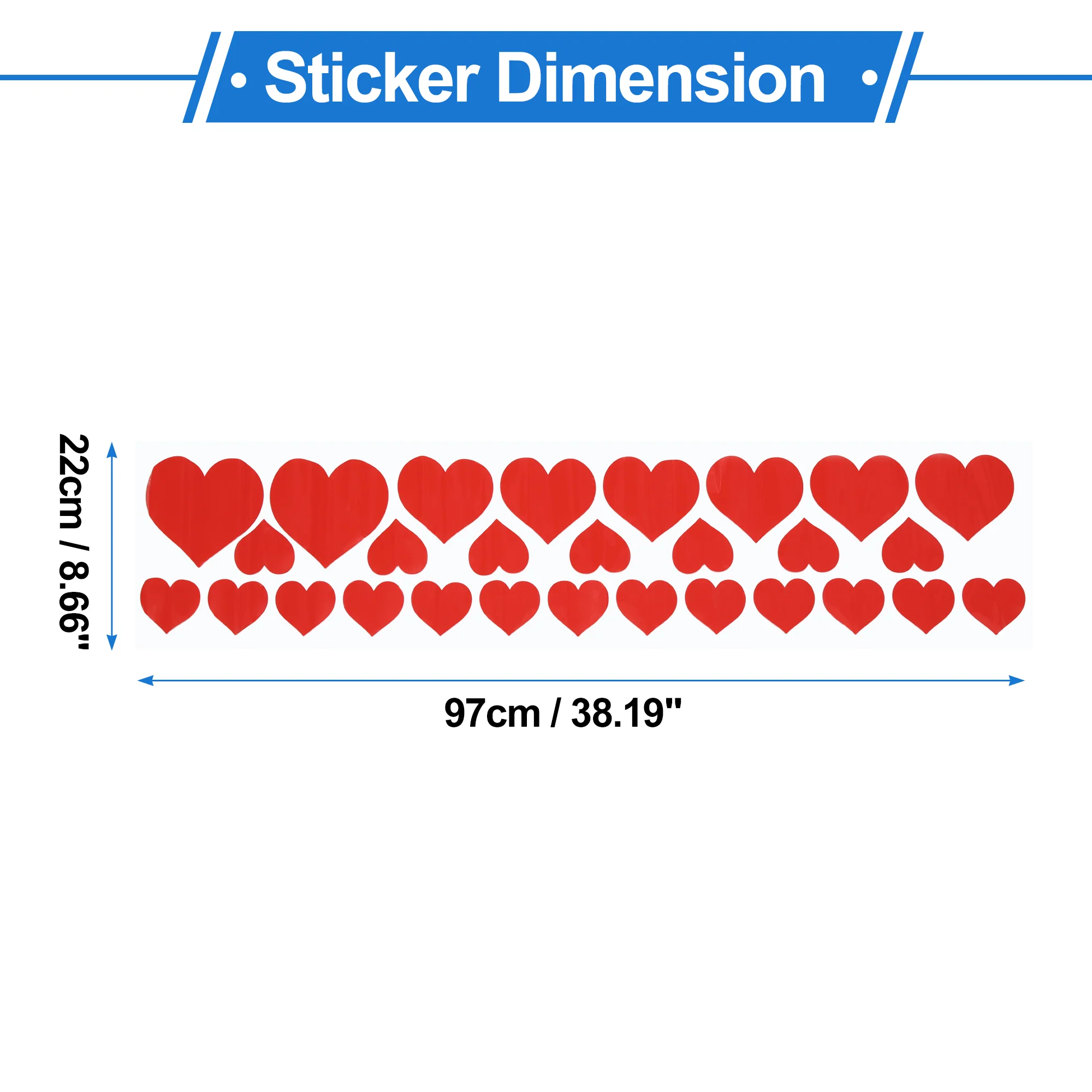 56 Heart Pattern Car Bumper Sticker Decal Waterproof Vinyl Red 97x22cm - Image 3