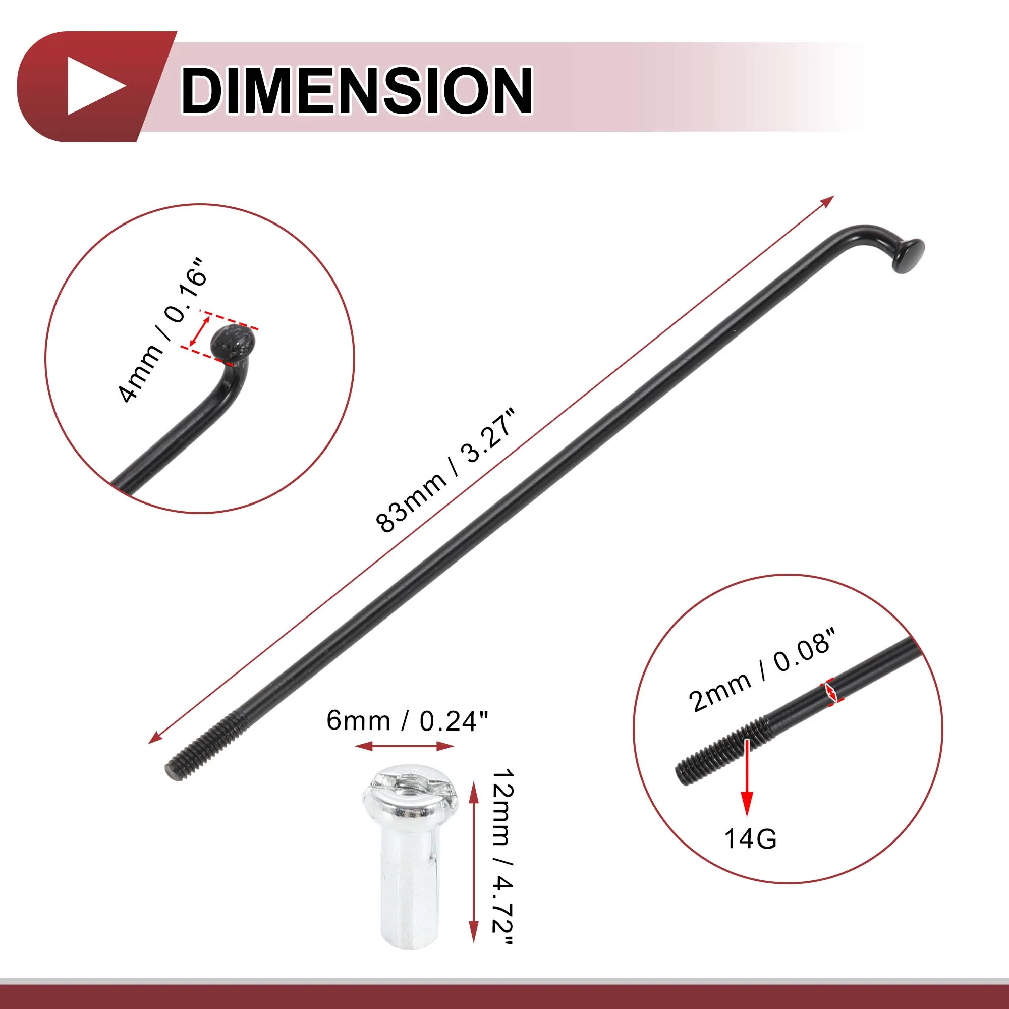 38 Set 14G Bicycle Spoke 83mm Bike Wheel Spoke Carbon Steel Black - Image 4