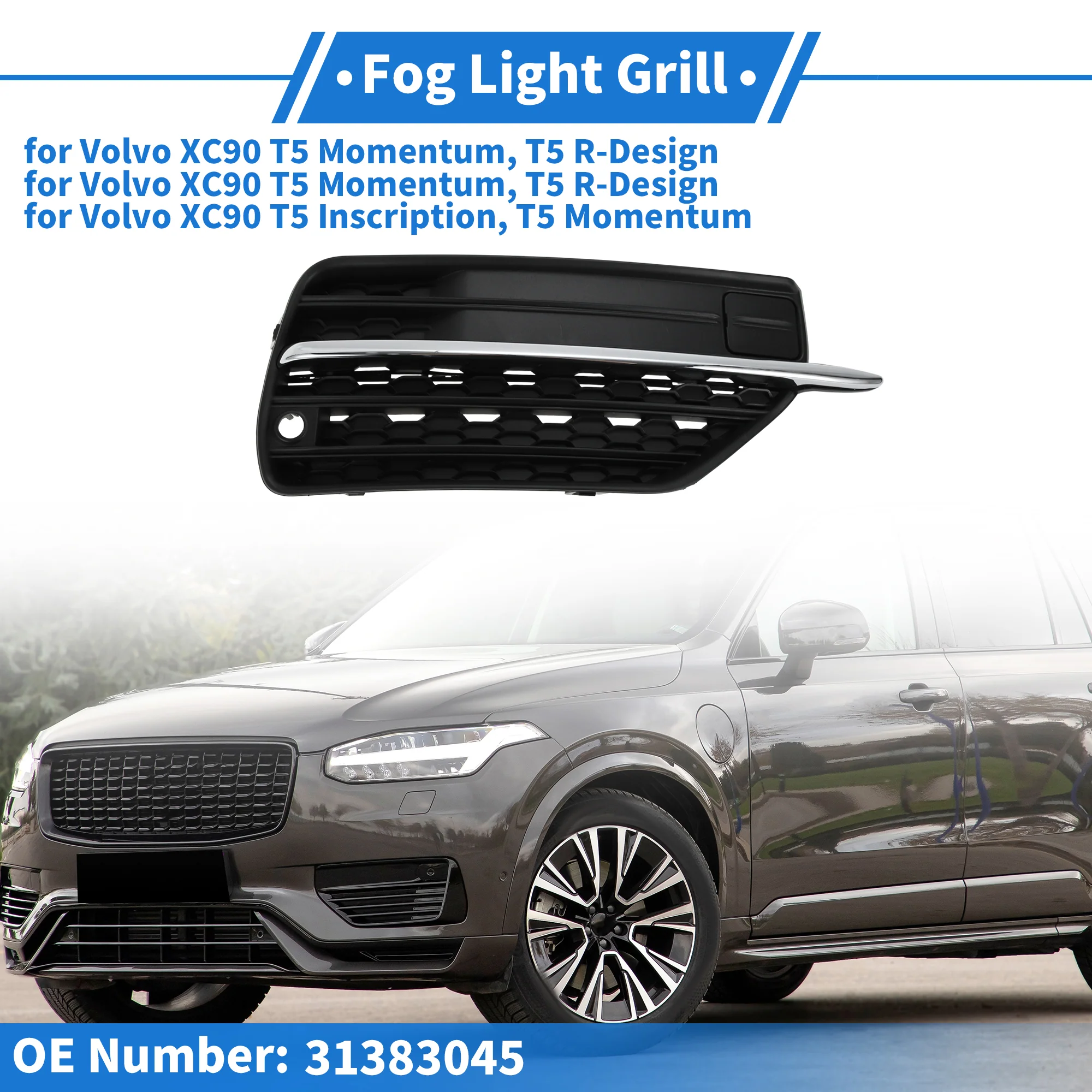 Front Bumper Fog Light Cover No.31383045 for Volvo XC90 T5 Black Silver Tone 1Pc - Image 2