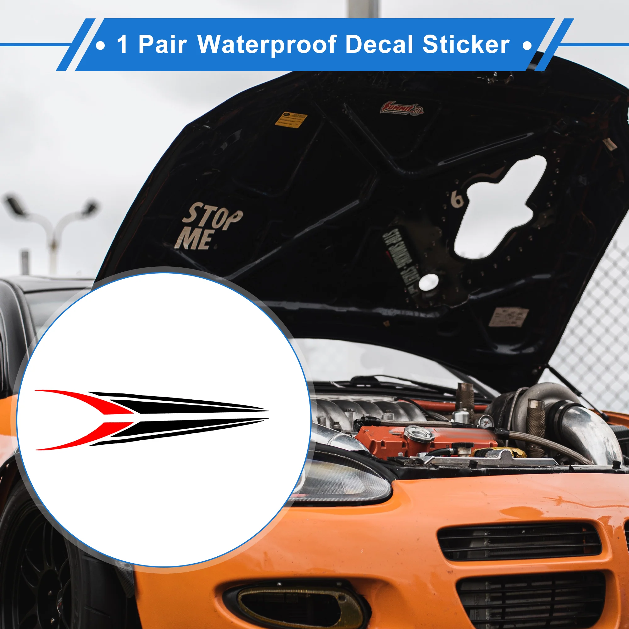 1 Pair Sports racing stripes Pattern Bumper Sticker Decal Black Red 150x16.5cm - Image 2