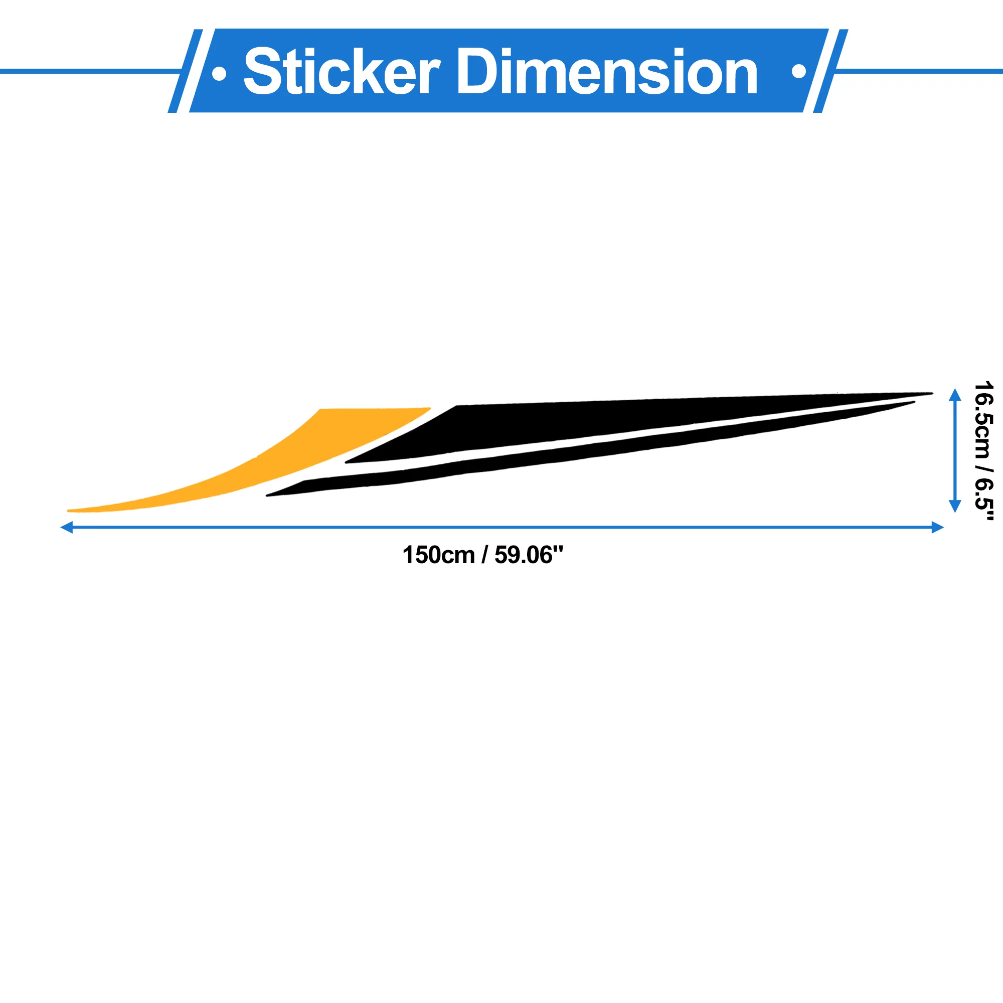 1Pair Sports racing stripes Pattern Bumper Sticker Decal Black Yellow 150x16.5cm - Image 3
