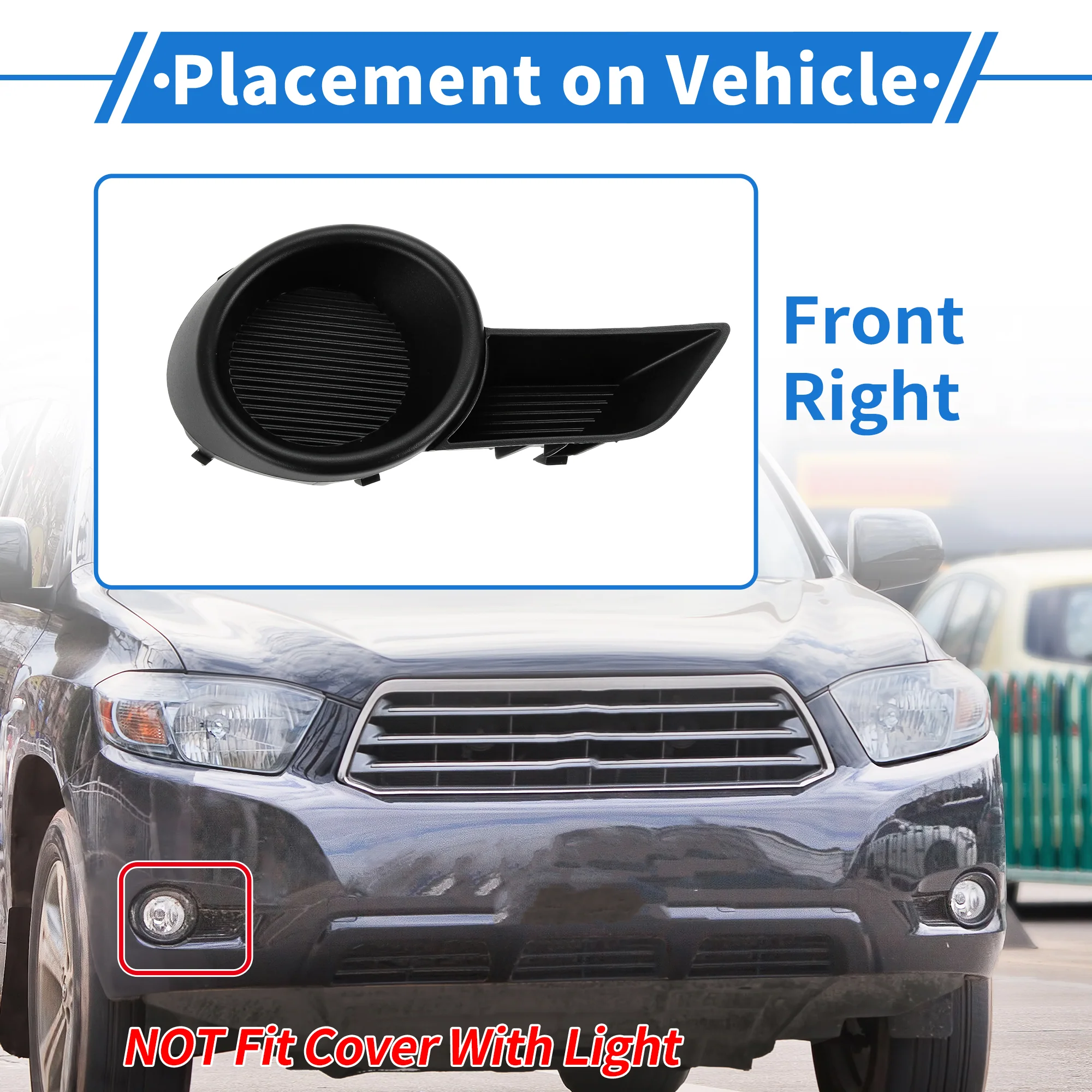 Front Bumper Fog Light Cover No.814810E040 for Toyota Highlander Black ABS 1 Pc - Image 3