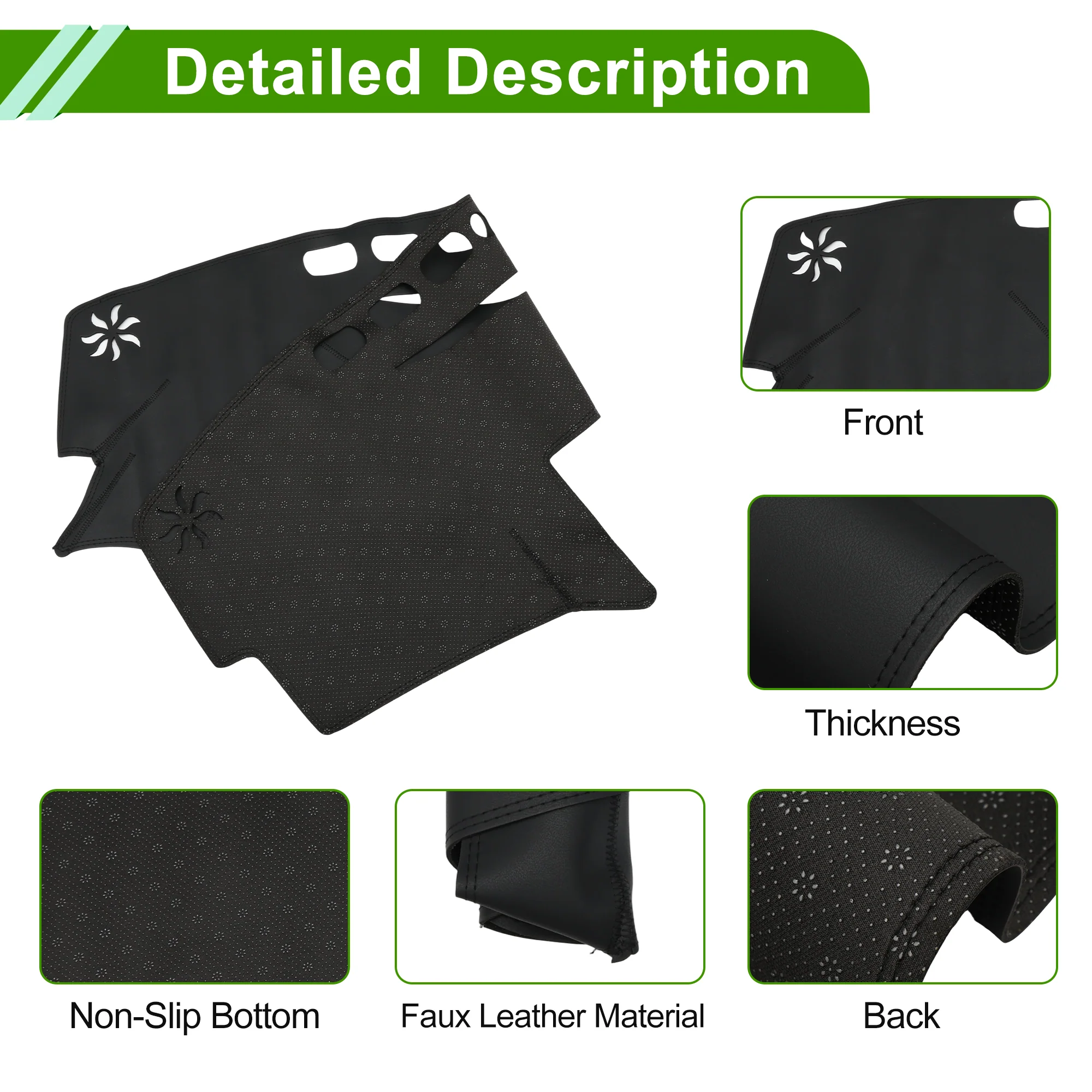 Dashboard Cover for Toyota Camry 2007-2011 without Hud Faux Leather Black 1 Pc - Image 6