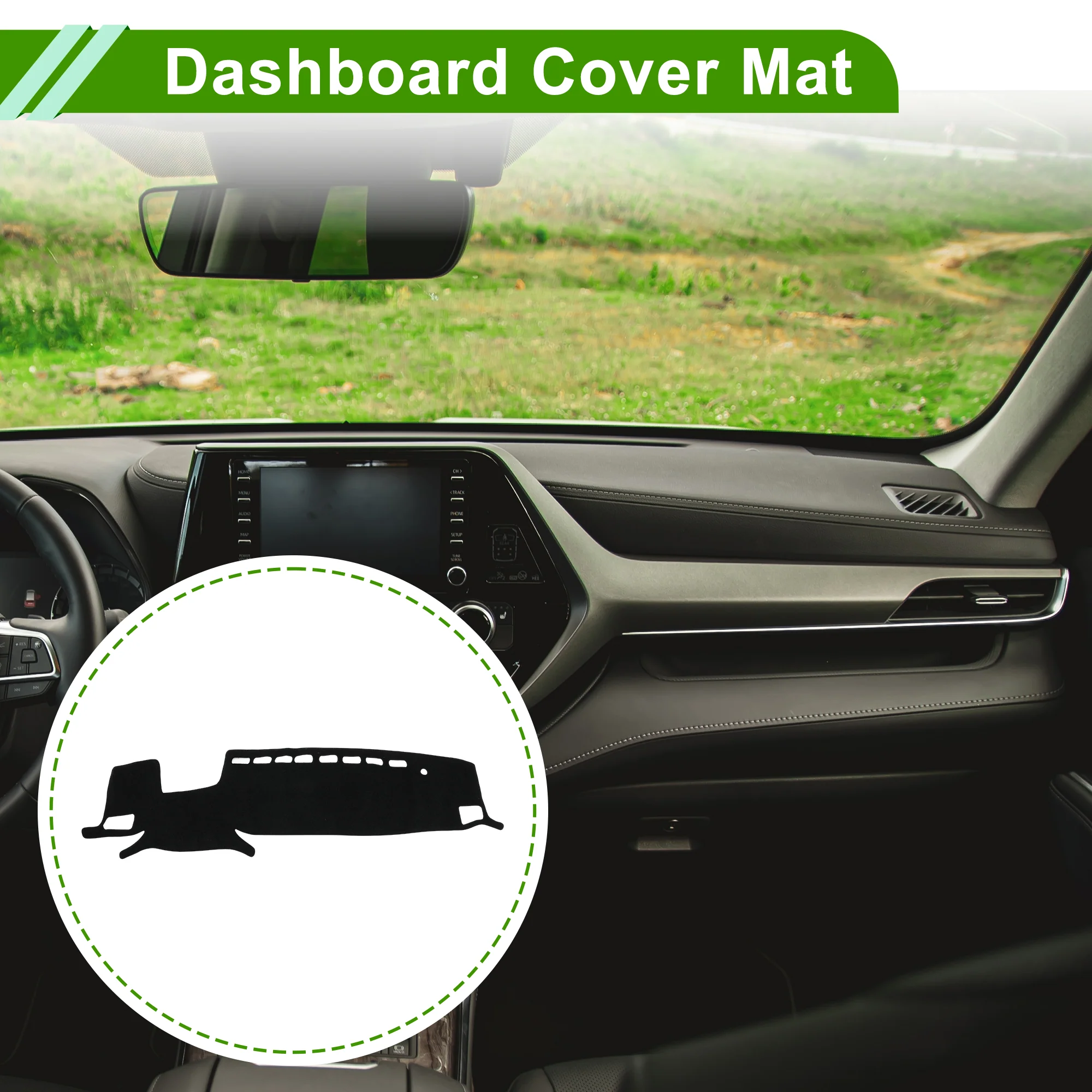 Dashboard Cover for Toyota Highlander 2020-2025 with Hud Polyester Black 1 Pc - Image 2