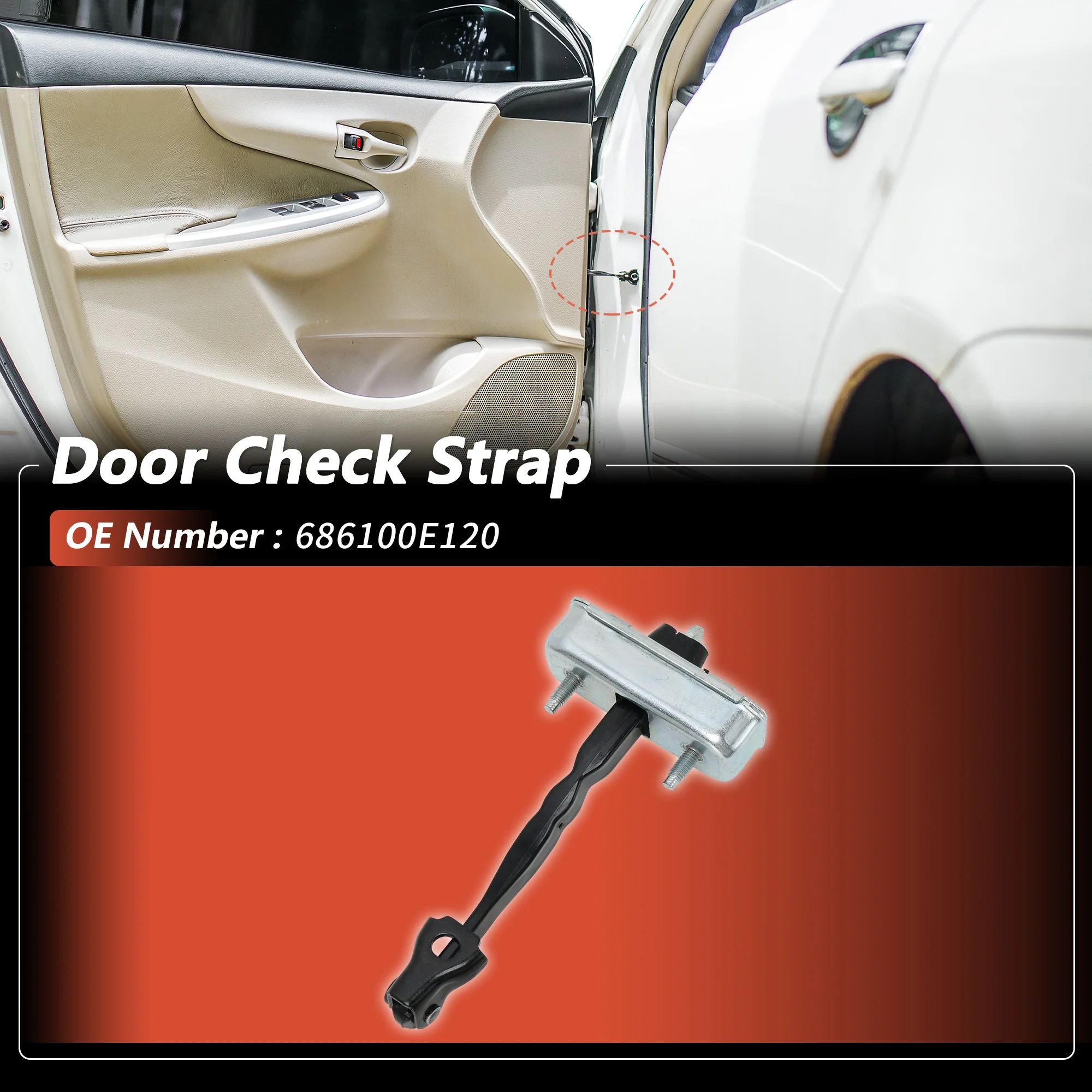 No.686100E120 Front Left/Front Right Door Check Strap for Toyota Corolla 02-19 - Image 2