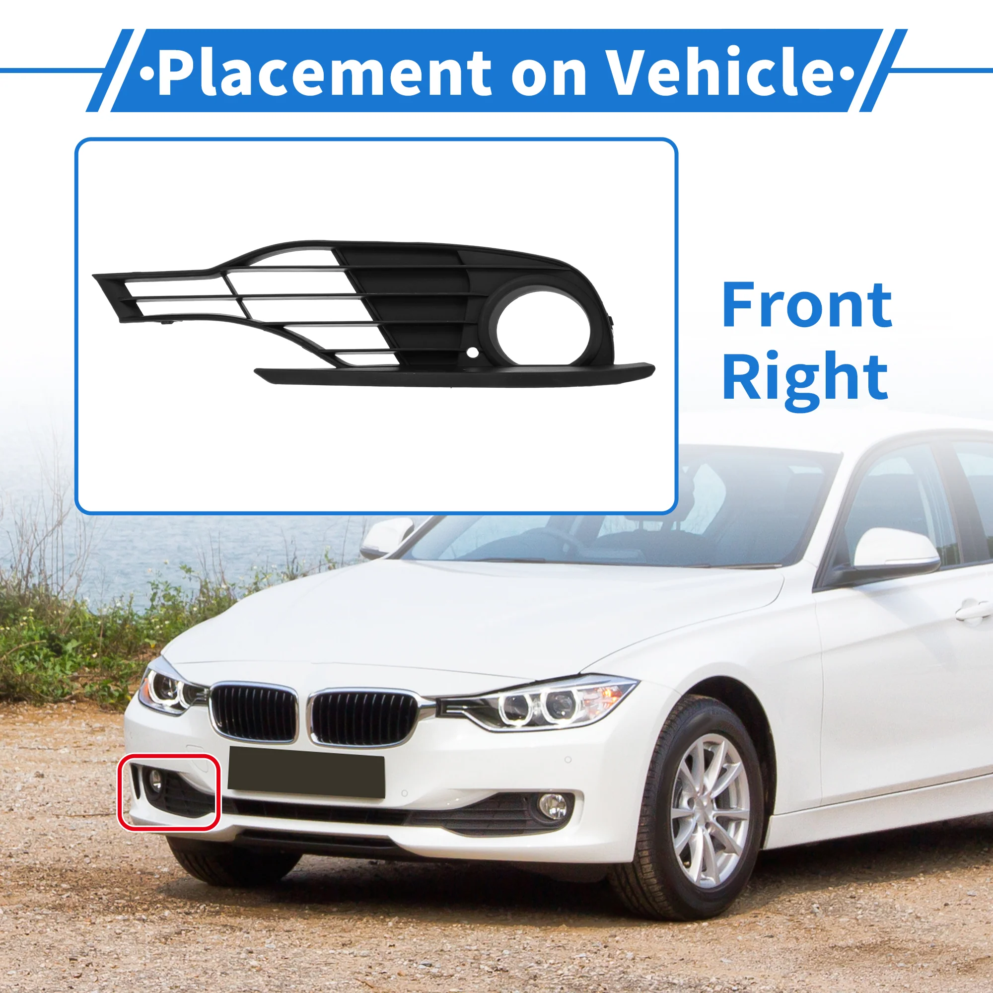 Front Right Fog Light Grill No.51117255368 for BMW 328i 2012-2015 Black ABS 1pcs - Image 3