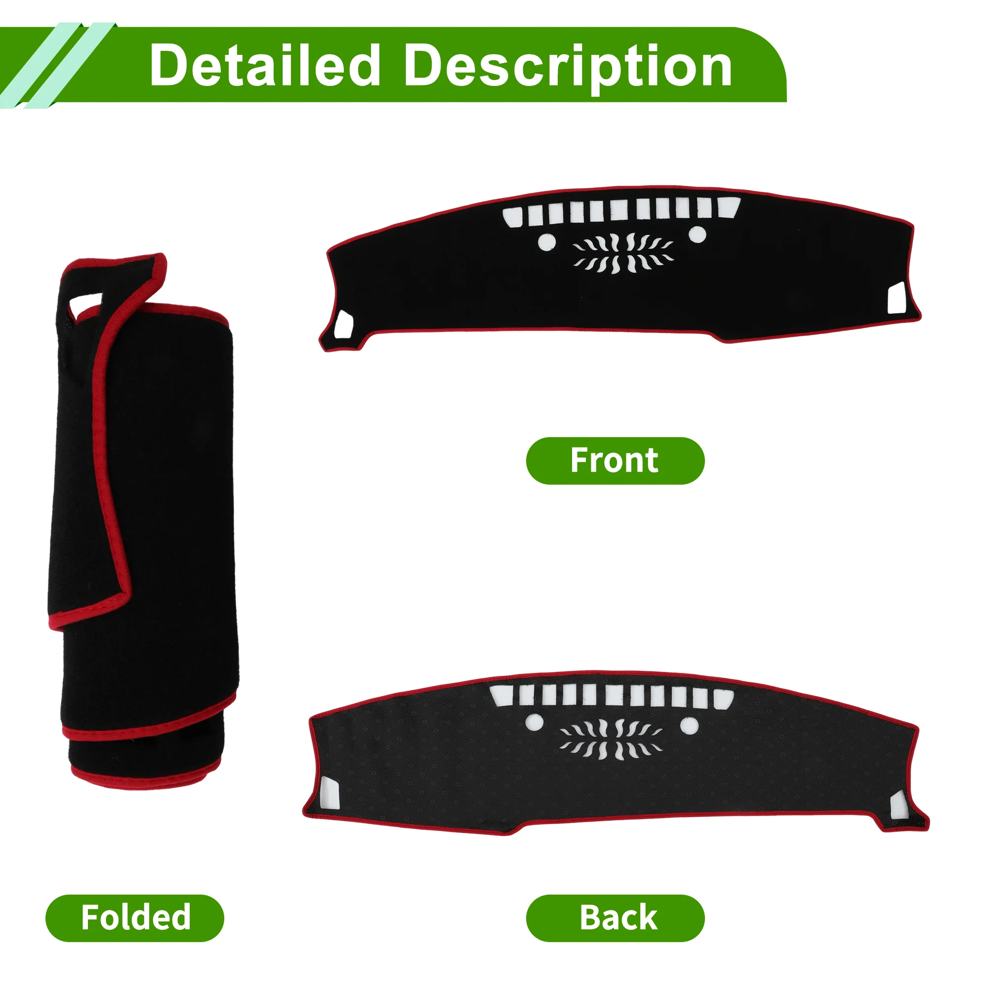Dashboard Cover for Kia Seltos 2024-2025 without Hud Polyester Black Red 1 Pcs - Image 4