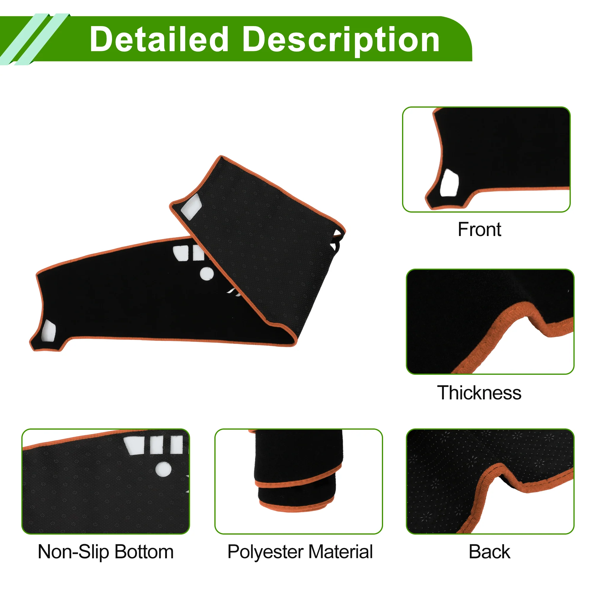 Dashboard Cover for Kia Seltos 2024-2025 without Hud Polyester Black Orange 1 Pc - Image 6