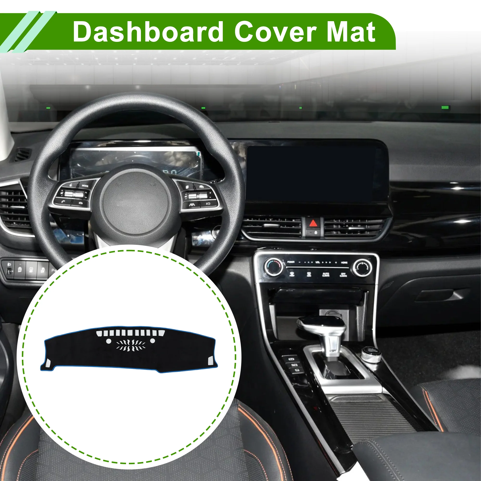 Dashboard Cover for Kia Seltos 2024-2025 without Hud Flannel Black Blue 1 Pcs - Image 2