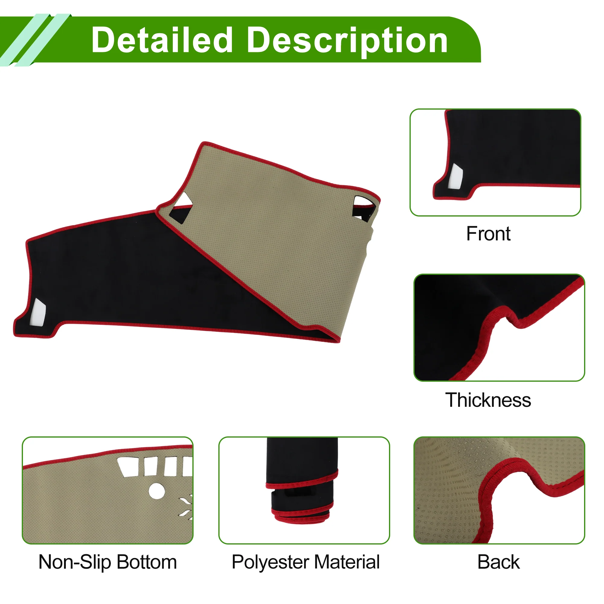 Dashboard Cover for Kia Seltos 2024-2025 without Hud Flannel Black Red 1 Pcs - Image 6