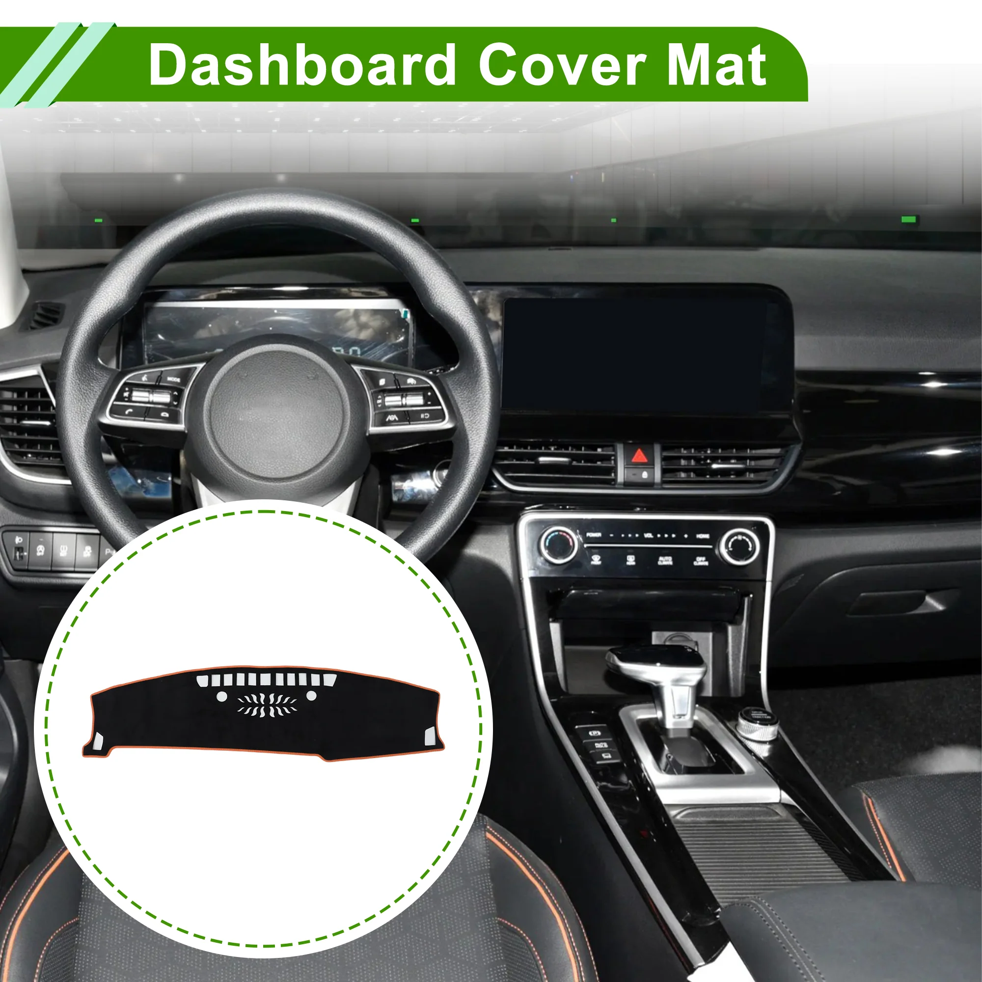 Dashboard Cover for Kia Seltos 2024-2025 without Hud Flannel Black Orange 1 Pcs - Image 2