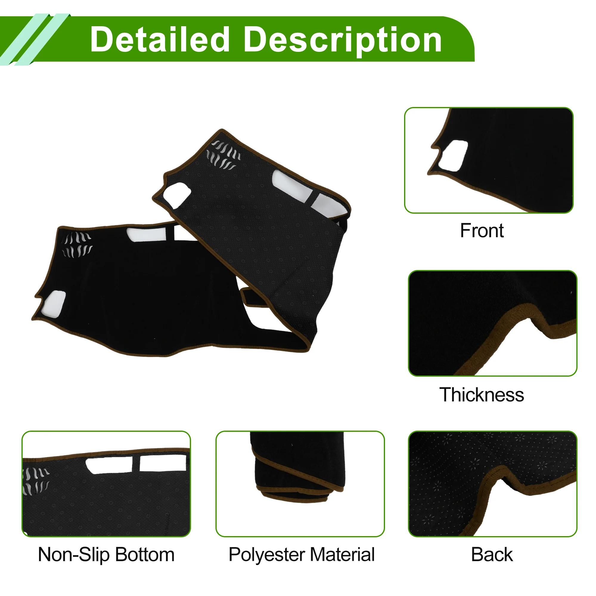 Dashboard Cover for Chevrolet Colorado 2015-2022 Polyester Black Brown 1 Pc - Image 6