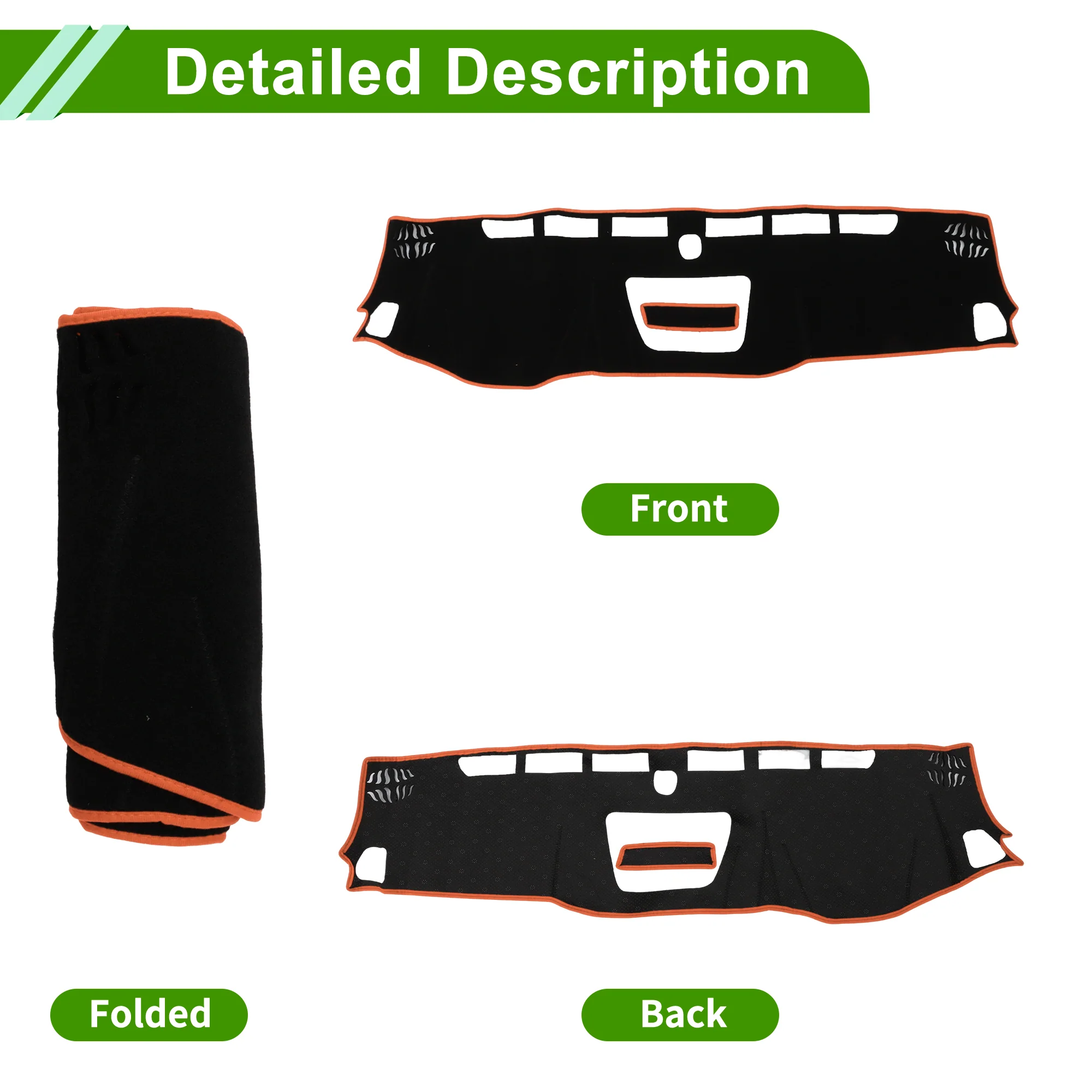 Dashboard Cover for Chevrolet Colorado 2015-2022 Polyester Black Orange 1 Pc - Image 4