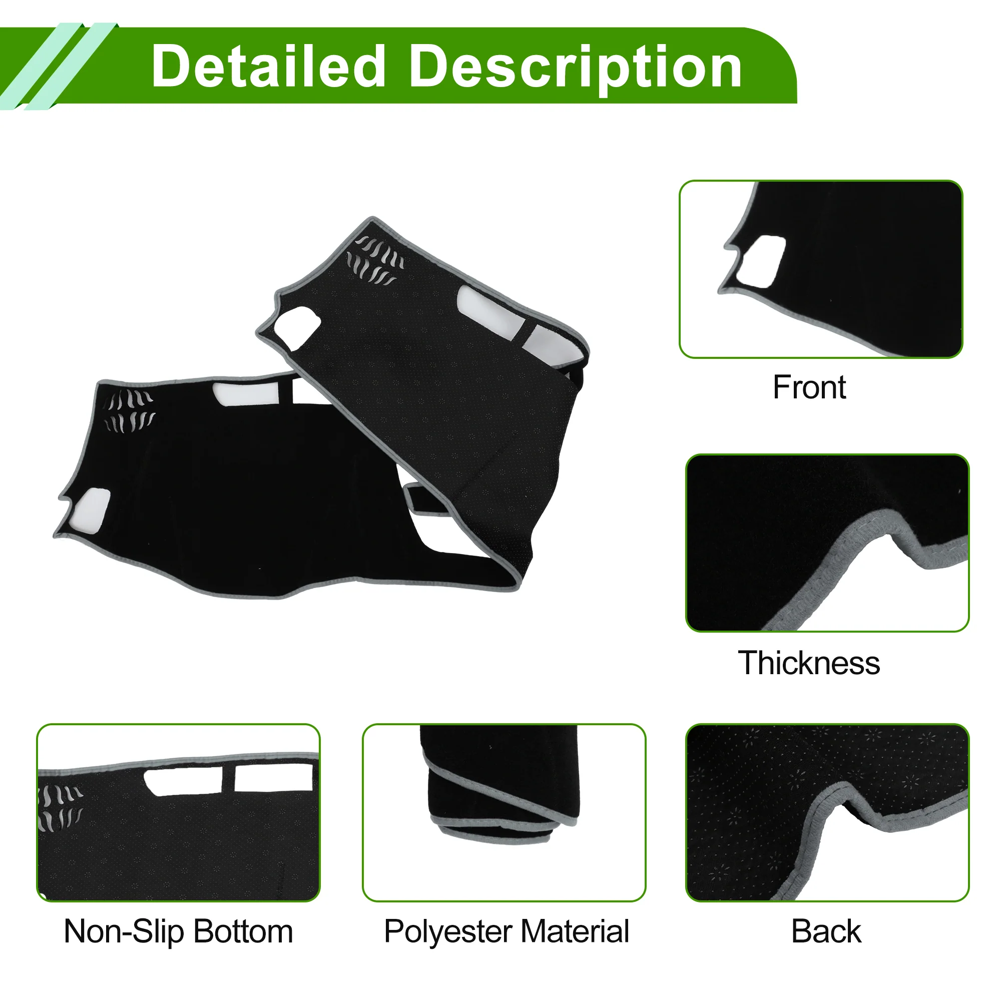 Dashboard Cover for Chevrolet Colorado 2015-2022 Polyester Black Gray 1 Pc - Image 6