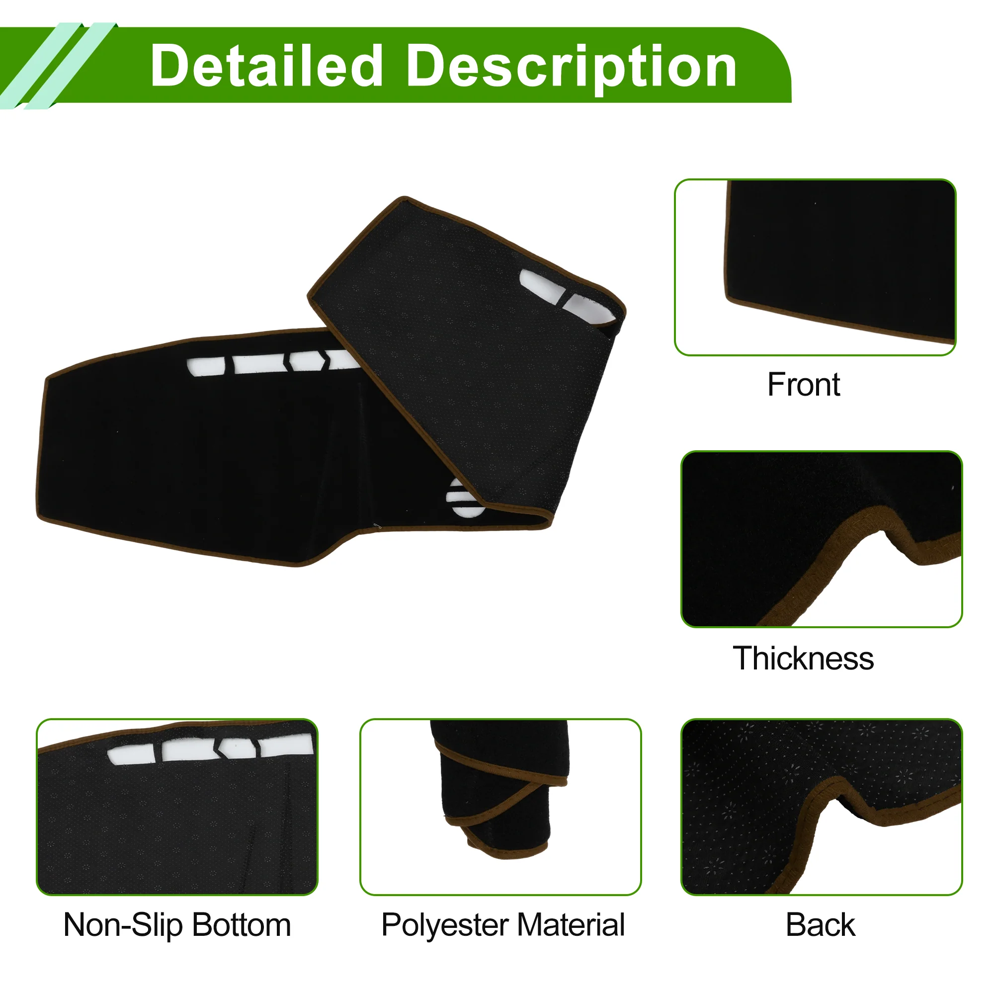 Dashboard Cover for Ford for Mustang 15-23 without Hud Polyester Black Brown 1Pc - Image 6