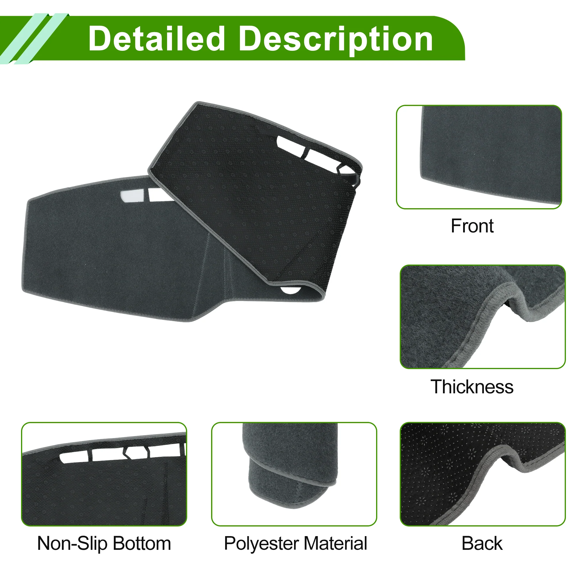 Dashboard Cover for Ford for Mustang 2015-2023 without Hud Polyester Gray 1 Pcs - Image 6