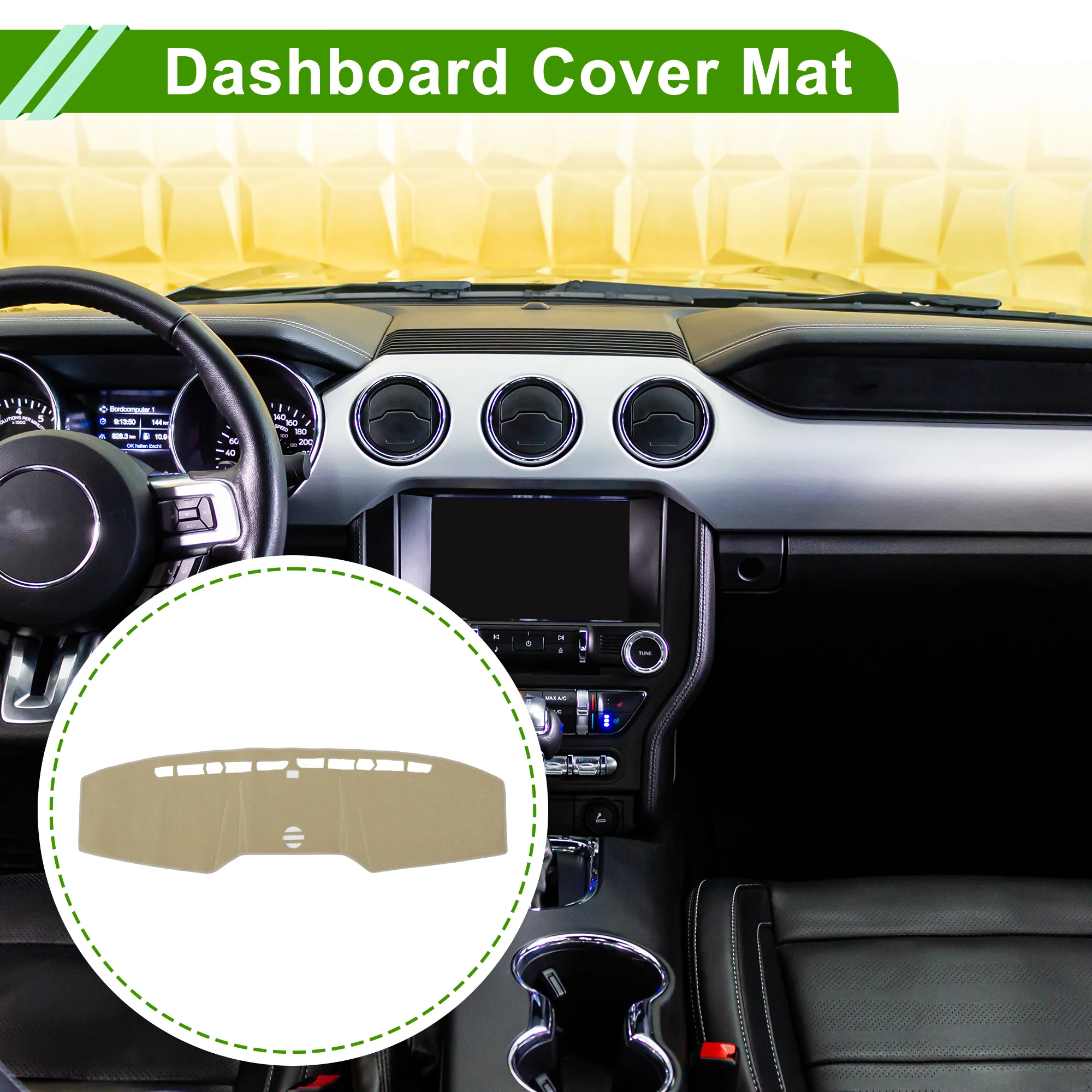 Dashboard Cover for Ford for Mustang 2015-2023 without Hud Polyester Beige 1 Pcs - Image 2