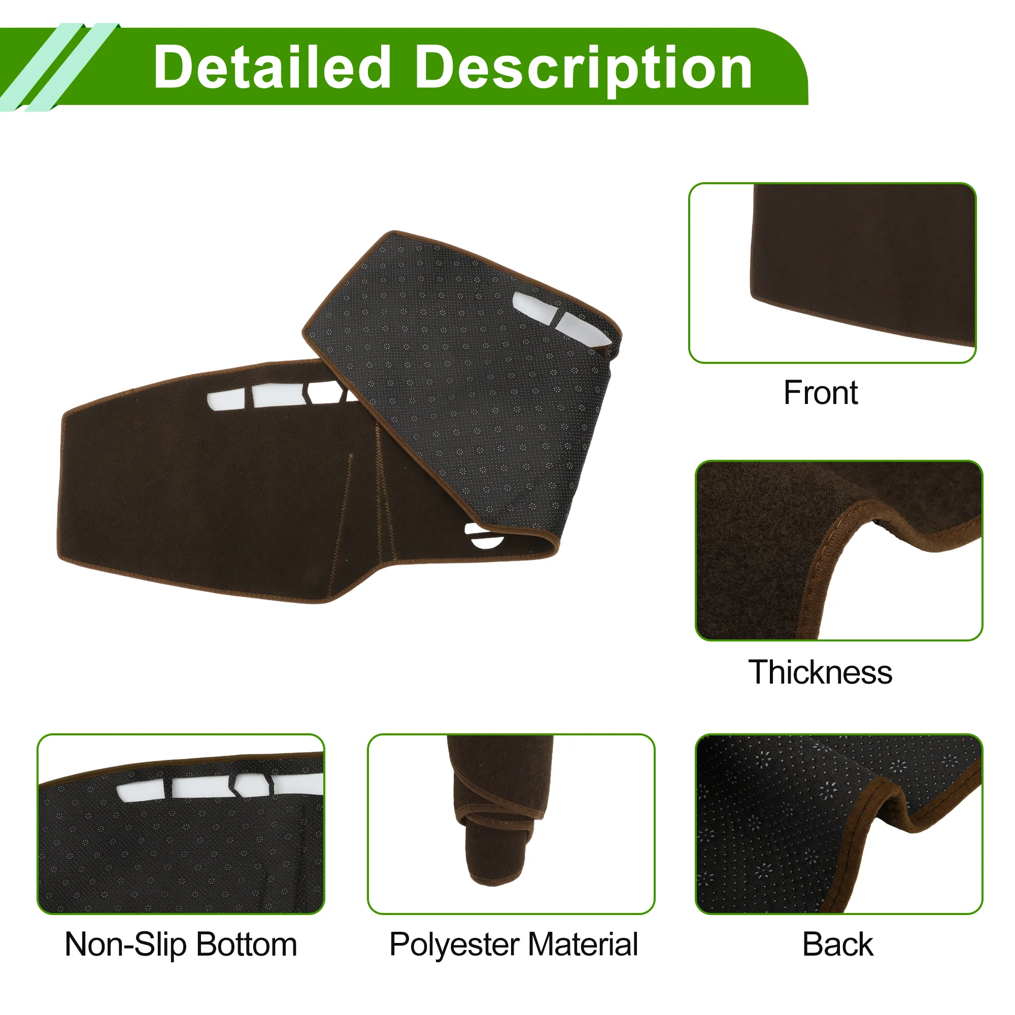 Dashboard Cover for Ford for Mustang 2015-2023 without Hud Polyester Brown 1 Pcs - Image 6