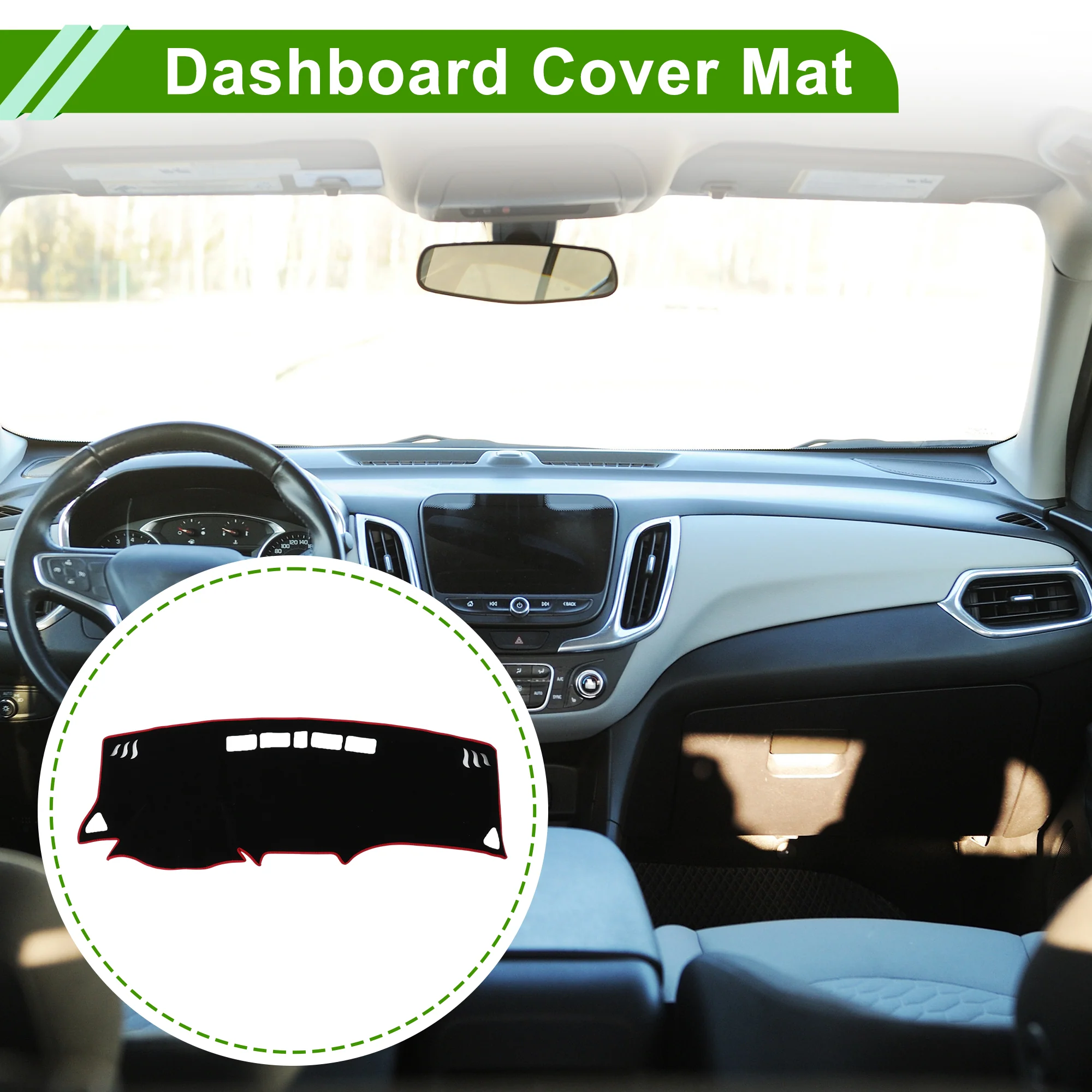 Dashboard Cover for Chevrolet Equinox 18-24 without Hud Polyester Black Red 1 Pc - Image 2