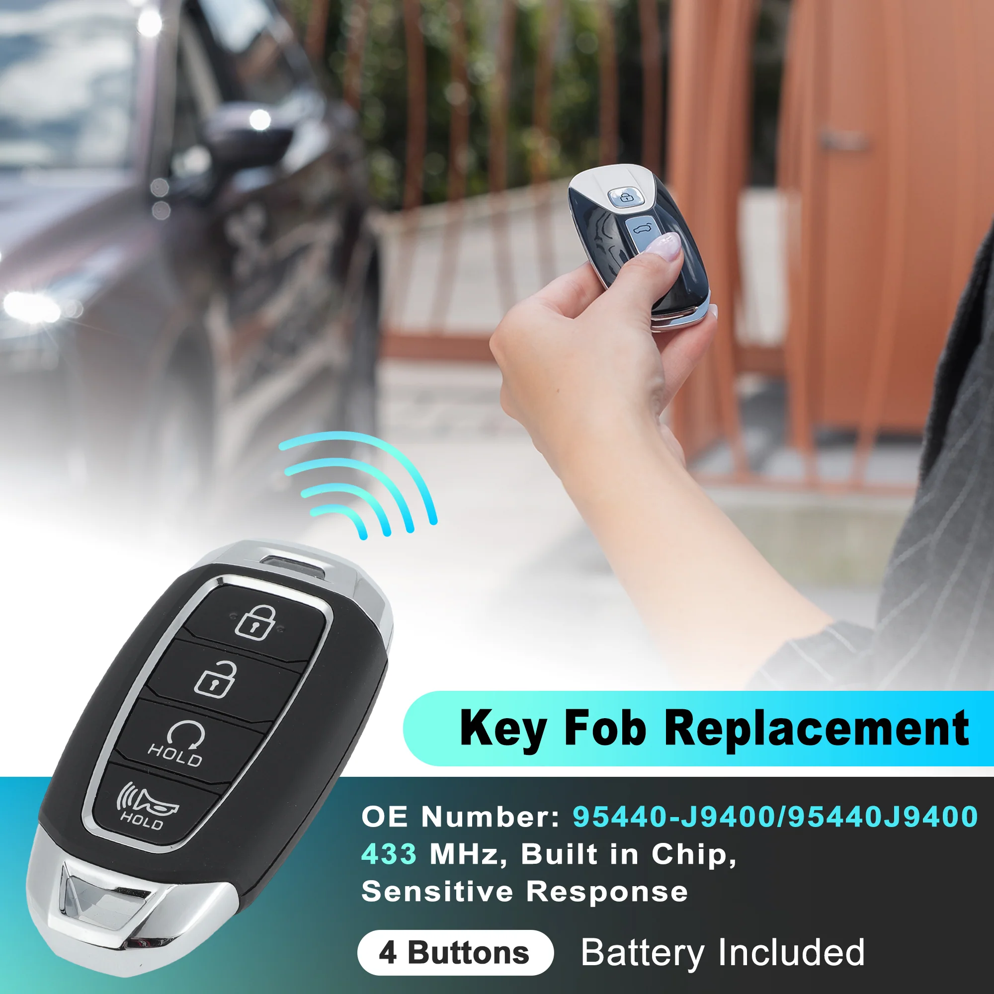 TQ8-FOB-4F43 433 MHz Keyless Entry Remote Key Fob for Hyundai Kona 2021-2023 - Image 2