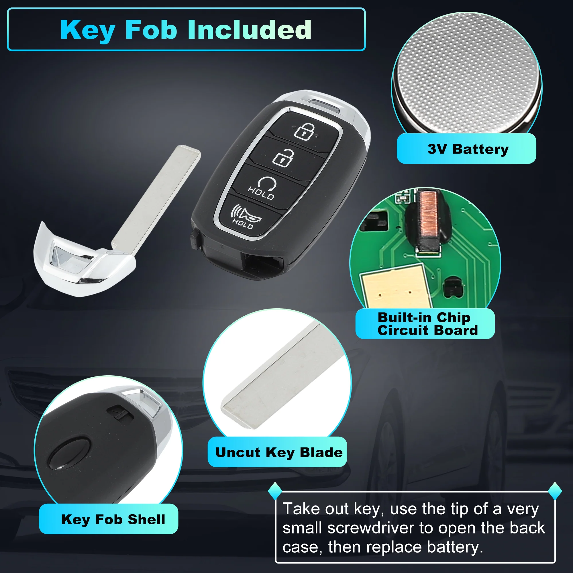TQ8-FOB-4F43 433 MHz Keyless Entry Remote Key Fob for Hyundai Kona 2021-2023 - Image 5