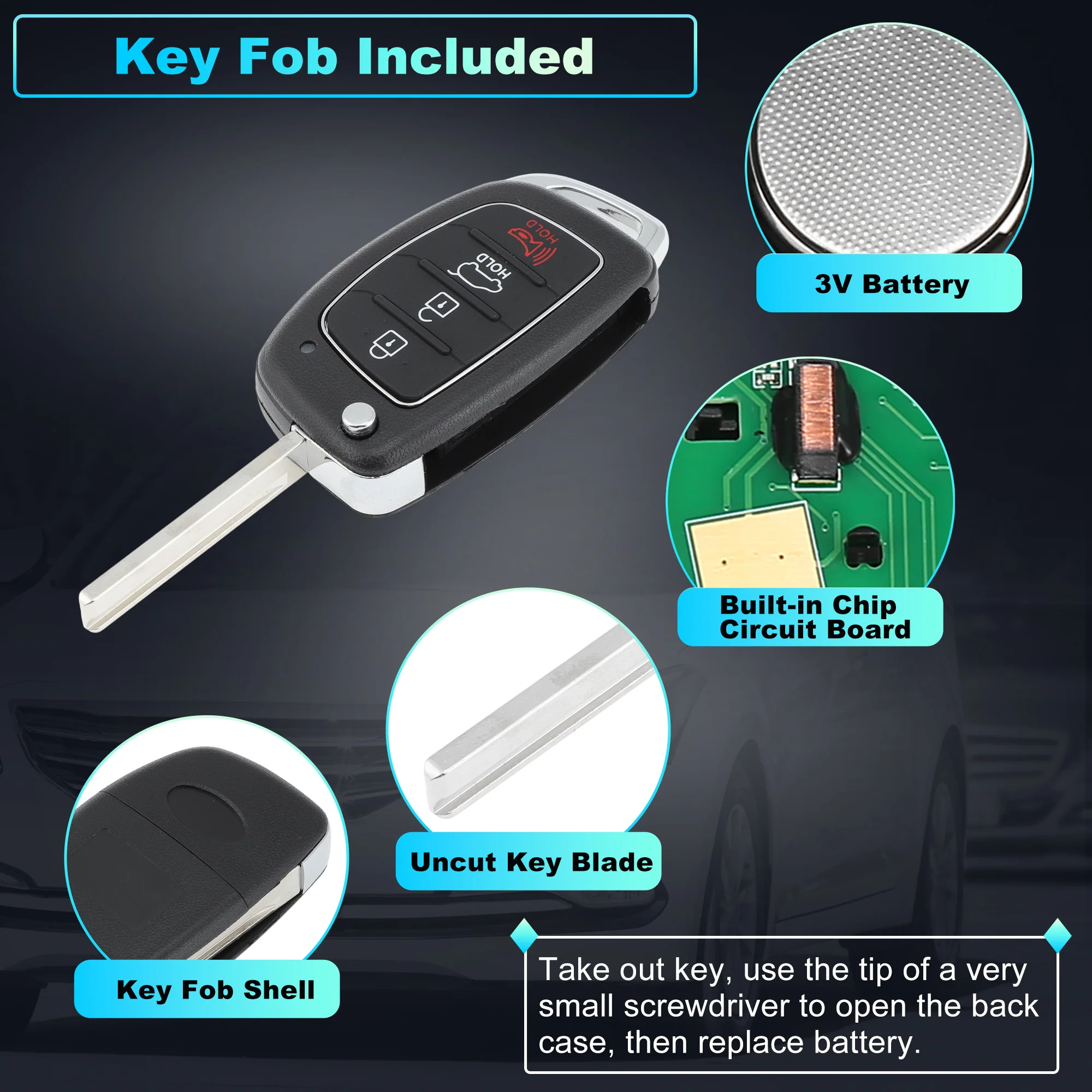 TQ8-RKE-4F25 433 MHz Keyless Entry Remote Key Fob for Hyundai Tucson 2016-2019 - Image 5