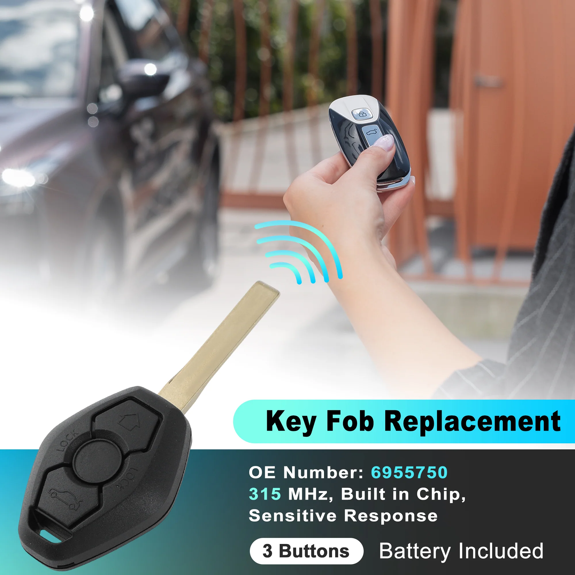 LX8FZV 315 MHz Keyless Entry Remote Key Fob for BMW 3 Series X5 Z4 2001-2005 - Image 2