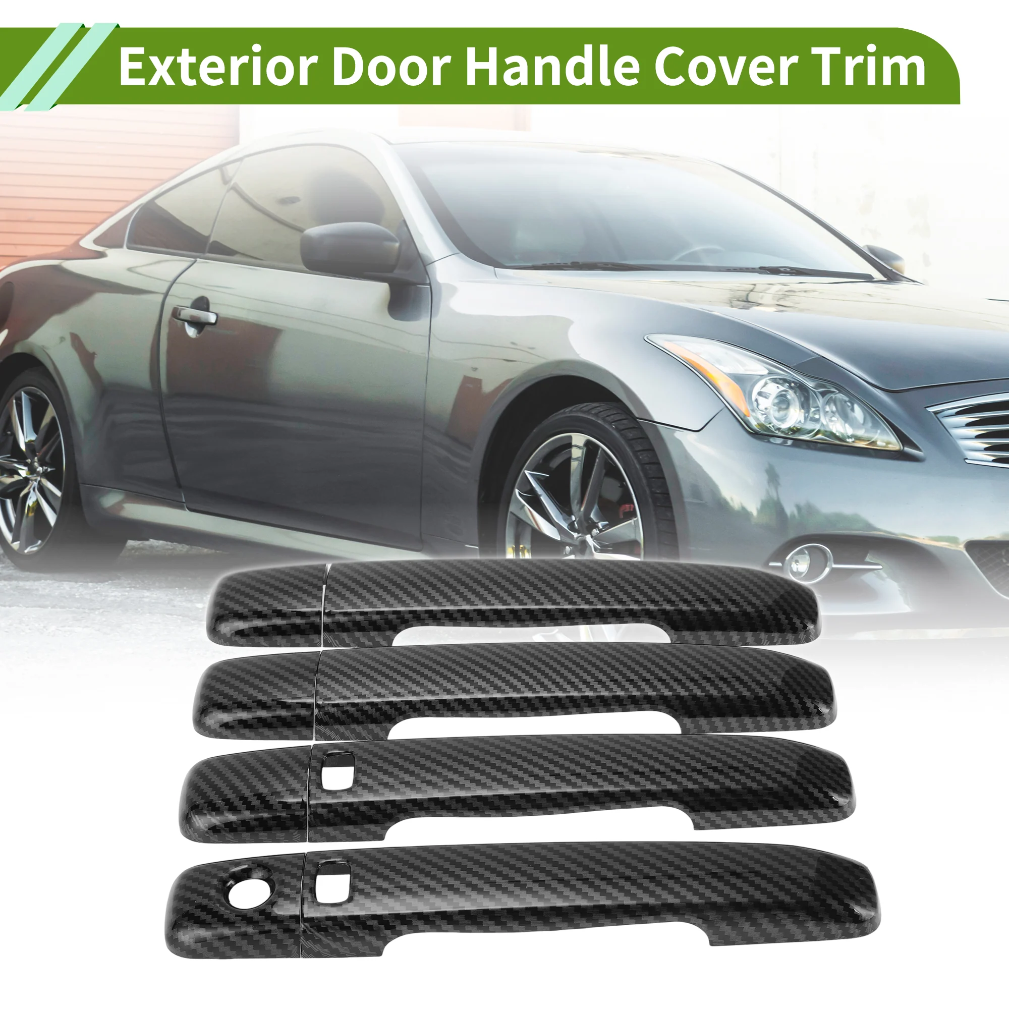 Exterior Door Handle Cover for Infiniti G25 2008-2013 Carbon Fiber Black 8Pcs - Image 2