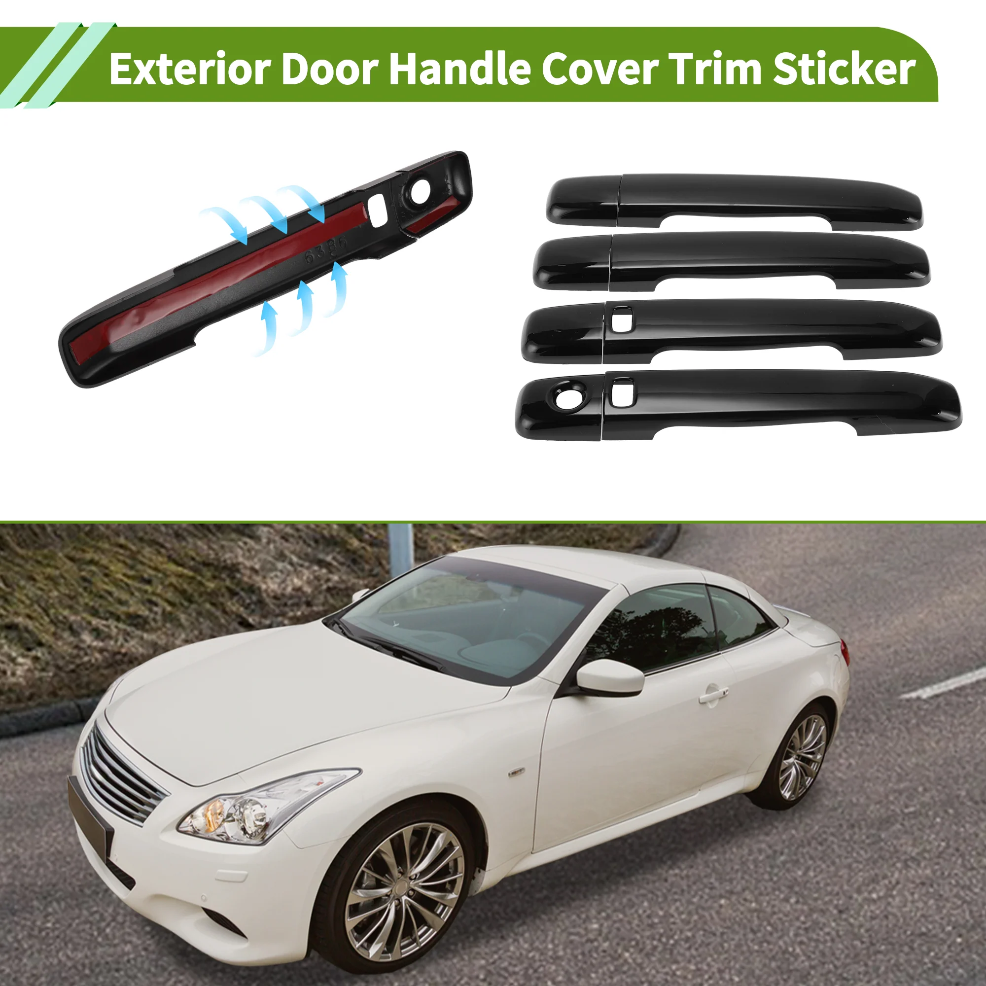 Exterior Door Handle Cover for Infiniti G25 2008-2013 Gloss Black 8Pcs - Image 3