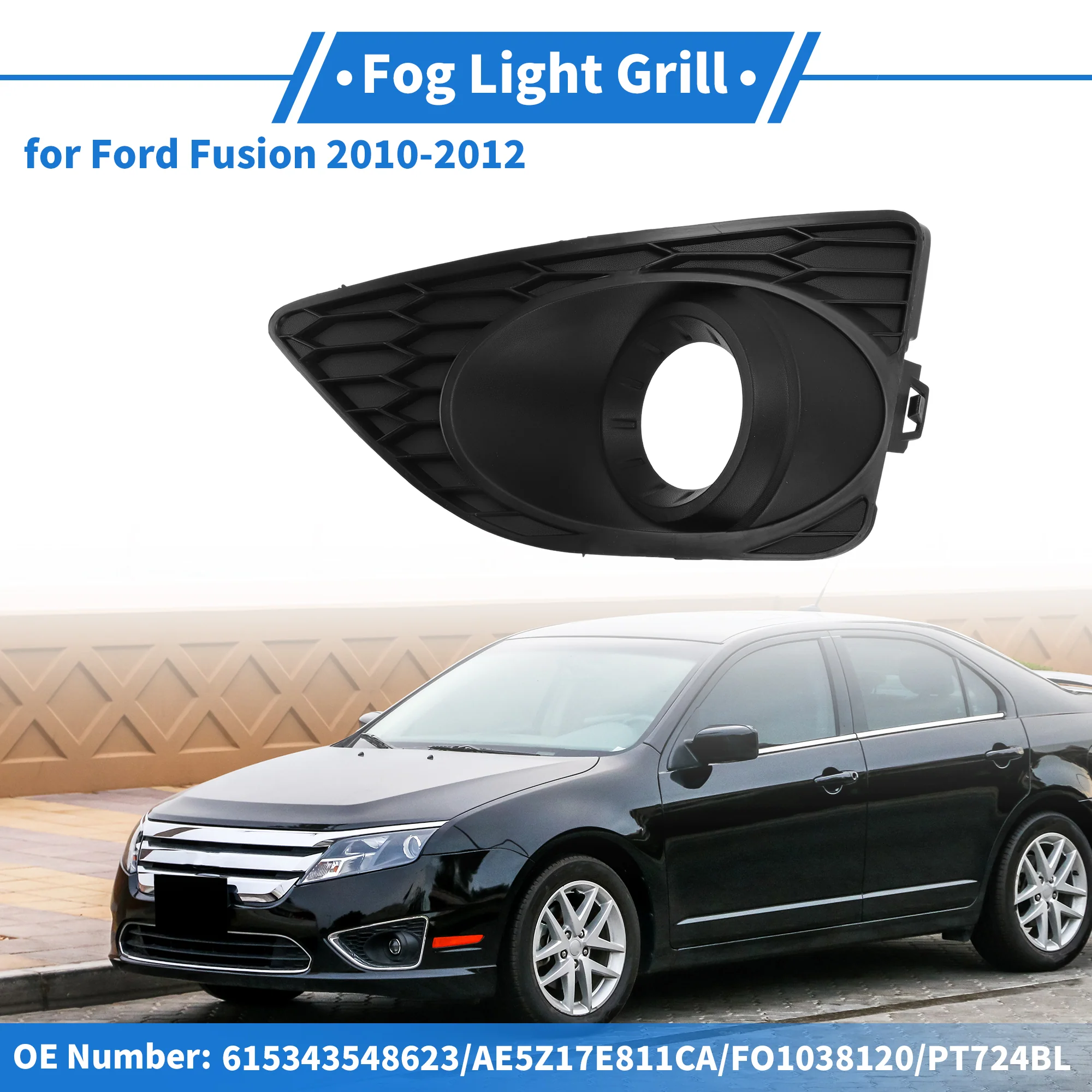 Front Left Fog Light Grill No.615343548623 for Ford Fusion 2010-2012 Black ABS - Image 2