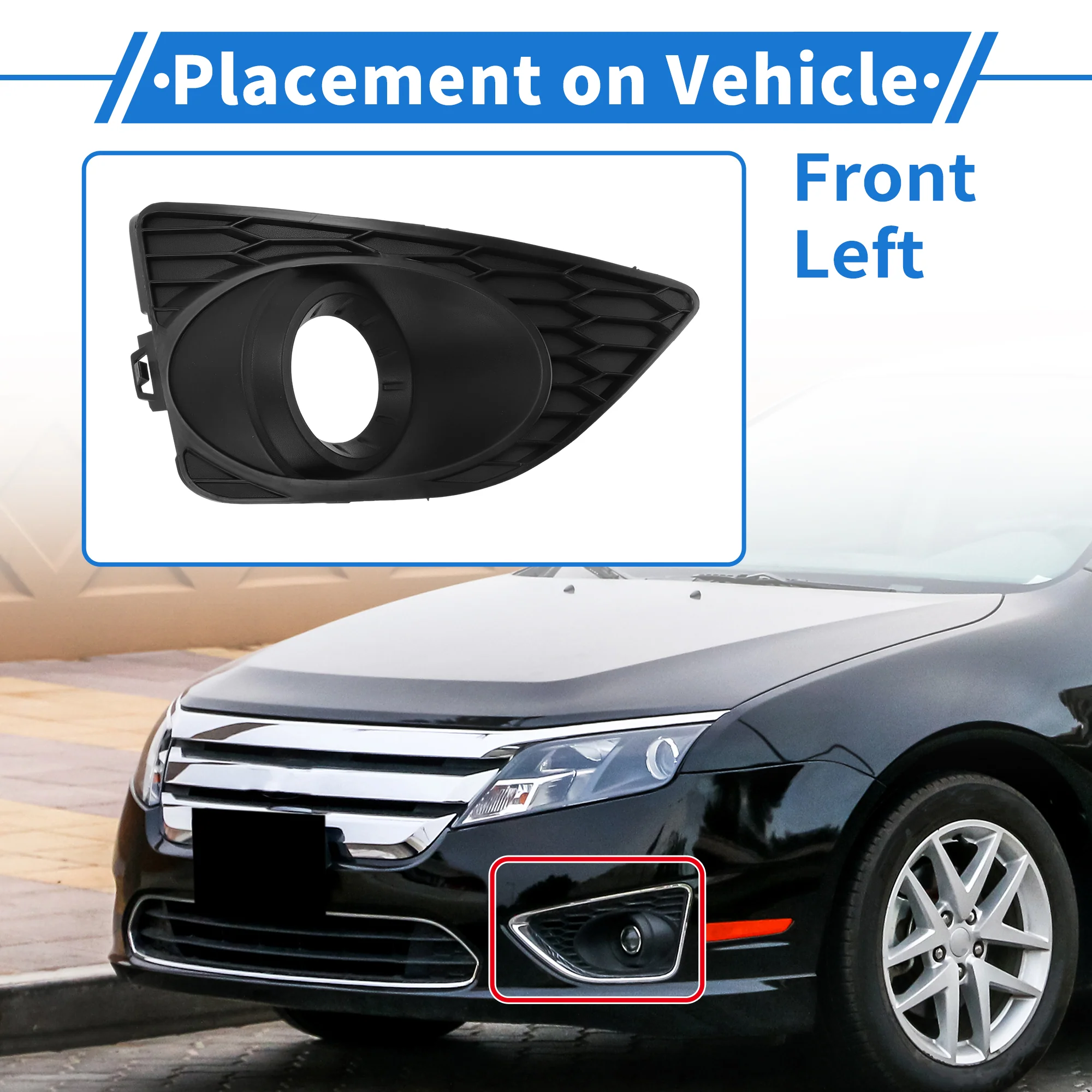 Front Left Fog Light Grill No.615343548623 for Ford Fusion 2010-2012 Black ABS - Image 3
