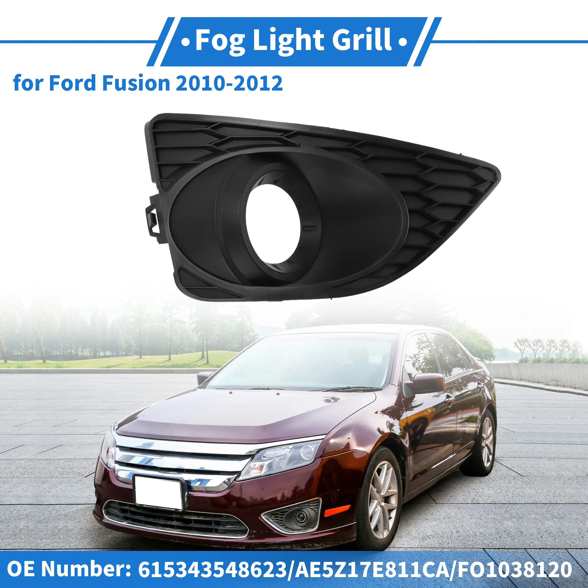 Front Right Fog Light Grill No.615343548784 for Ford Fusion 2010-2012 Black ABS - Image 2