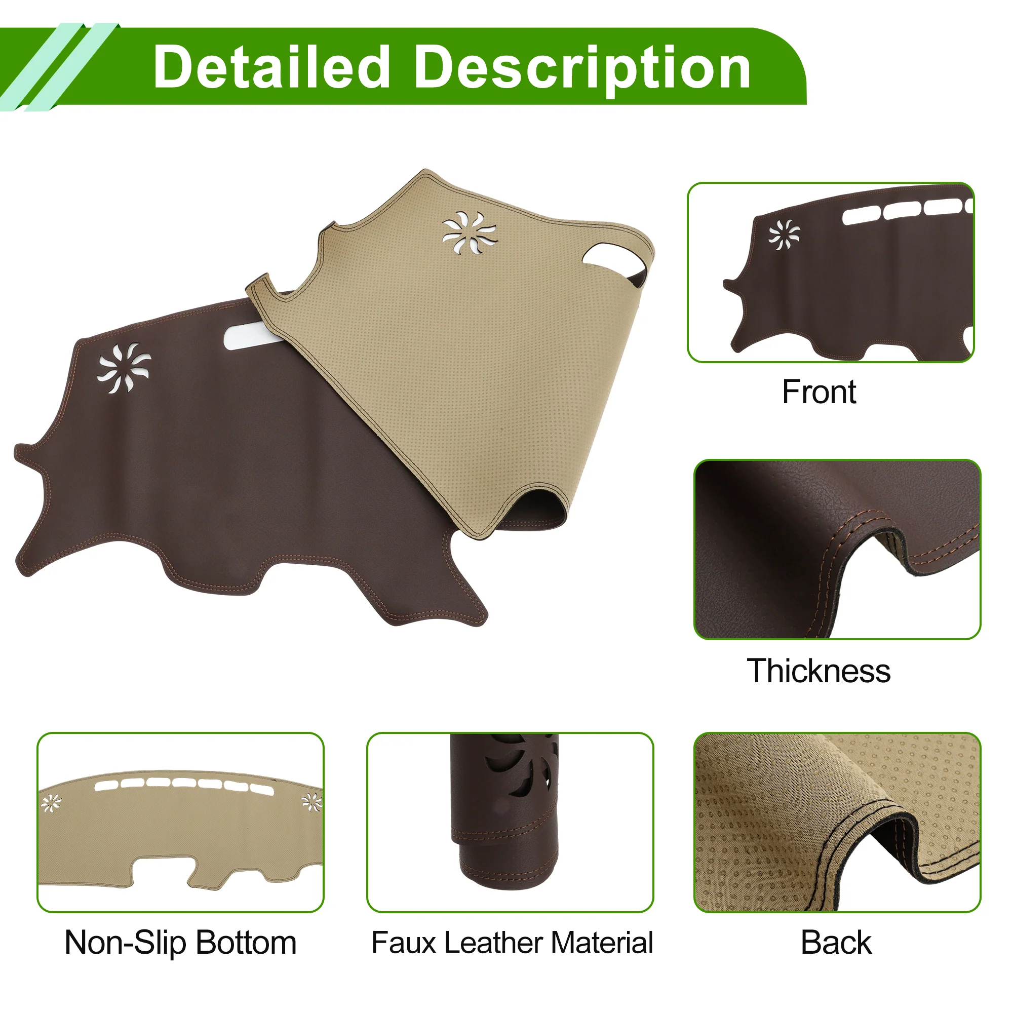 Dash Cover for Mazda 2 2015-2018 No Hud Dashboard Cover Faux Leather Brown 1 pcs - Image 6