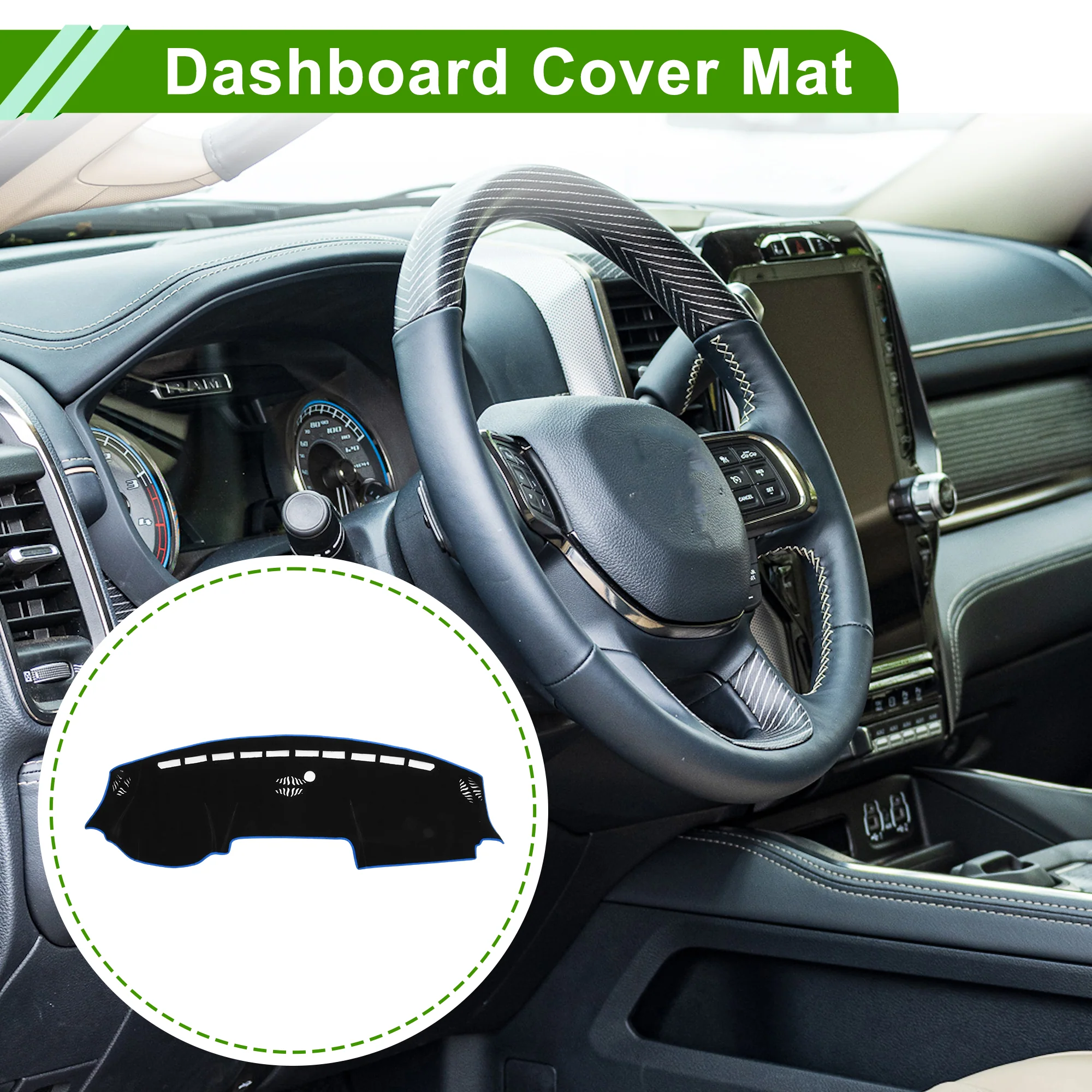 Dash Cover for RAM 3500 19-25 Dashboard Cover Polyester Black with Blue Edge 1Pc - Image 2